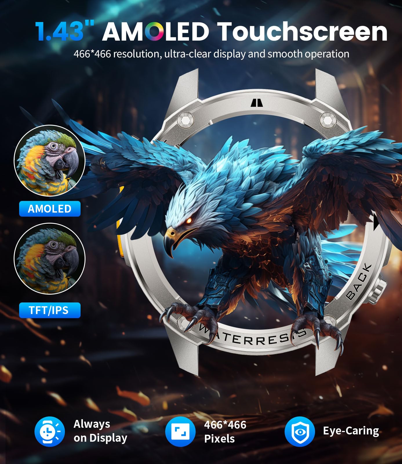 Gps Smart Watch For Men(Answer/Make Call),6 Satellite Positioning/Compass,50M Waterproof,500Mah Extra-Large Battery,1.43 '' Amol