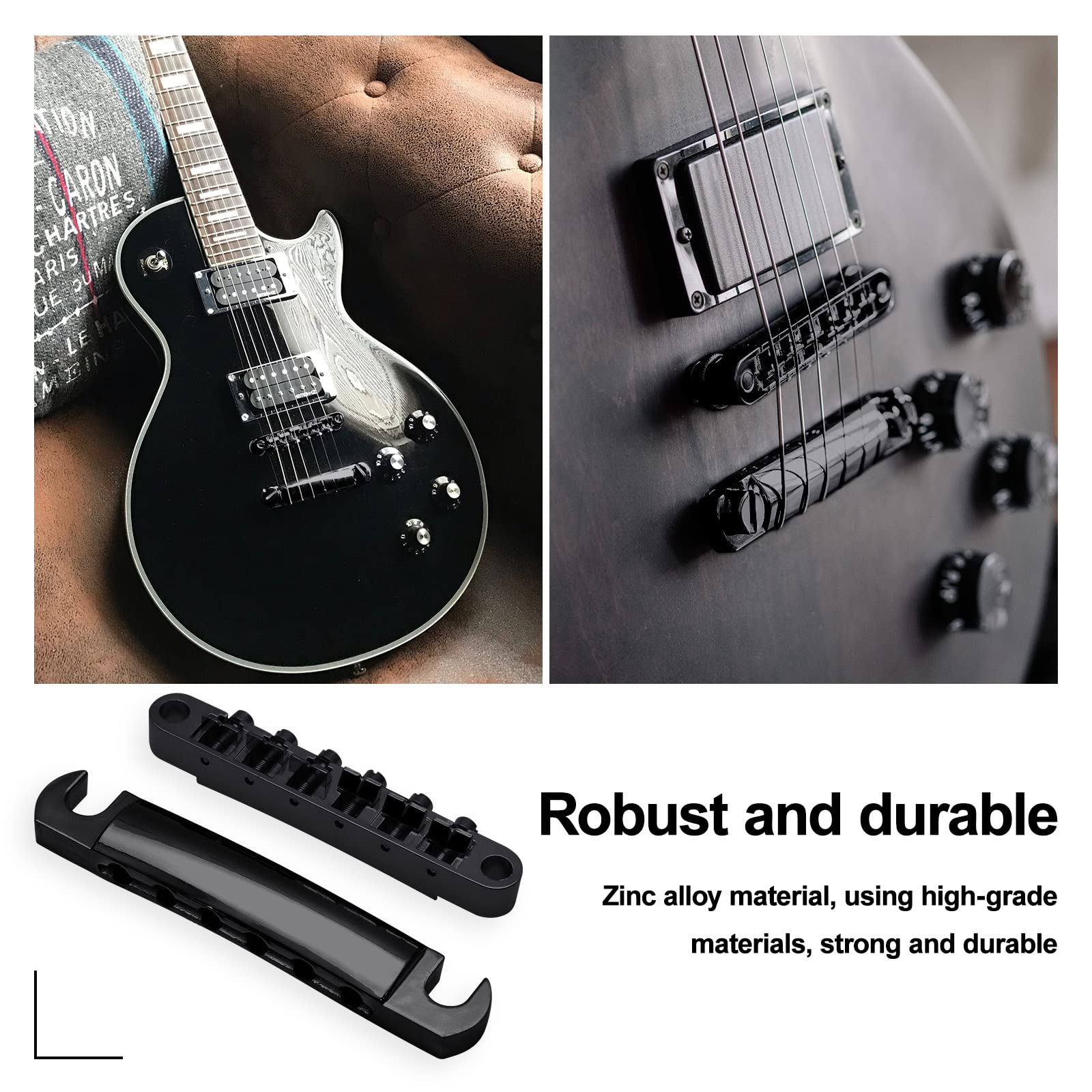 Saphue A Set Of String Saddle Tune O Matic Bridge And Tailpiece With Studs For Gb Lp Style Electric Guitar (Black)