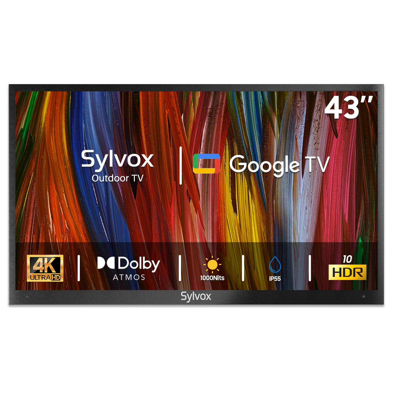Sylvox Outdoor Tv, 43 Inch Smart Tv Waterproof Outdoor Tvs, 4K Weatherproof Television For Outside, Support Google Assistant, Ch