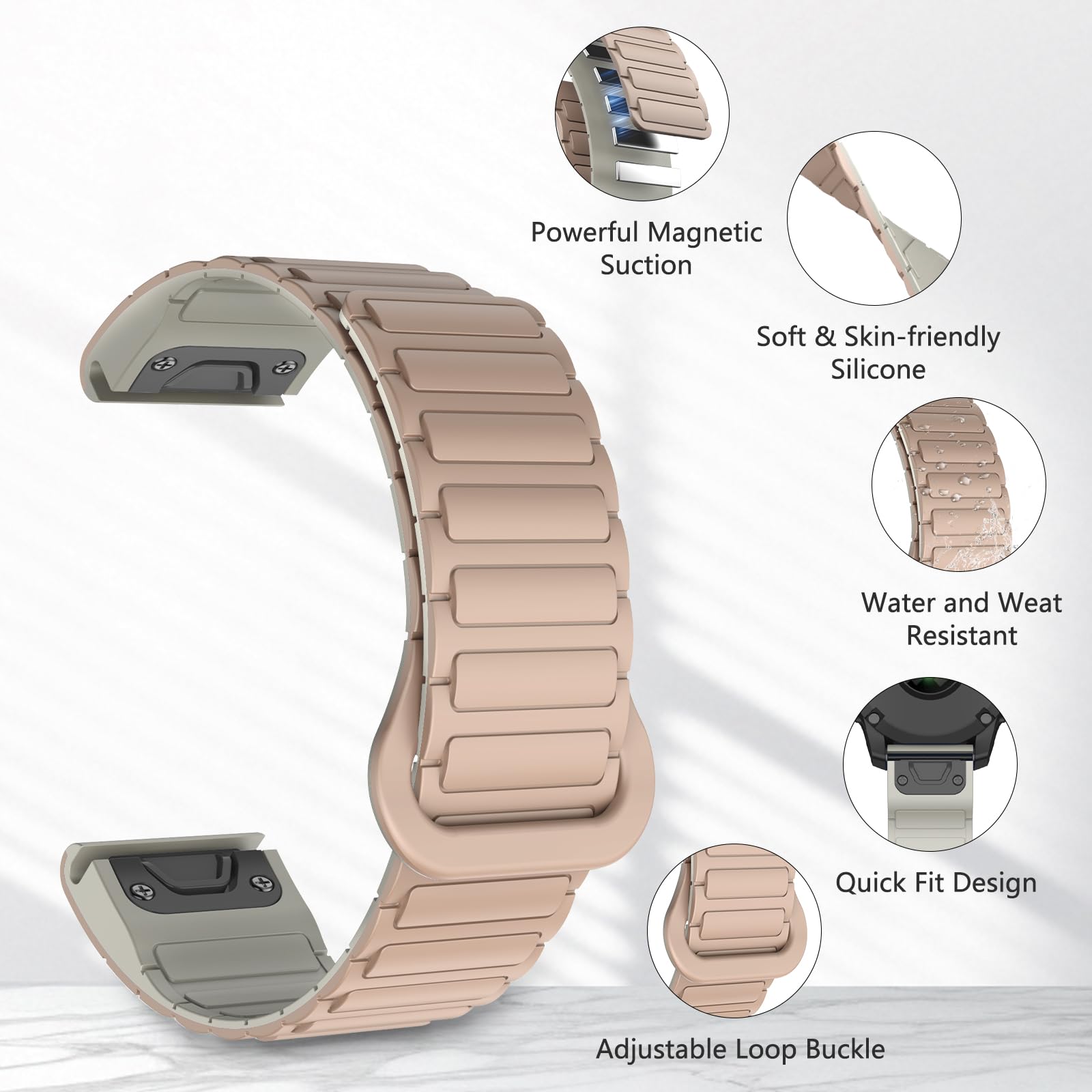 Mysnbkn Watch Bands Compatible With Garmin Fenix 8 47Mm / Fenix 7 / Fenix 6, 22Mm Double Sided Silicone Magnetic Watch Band Soft