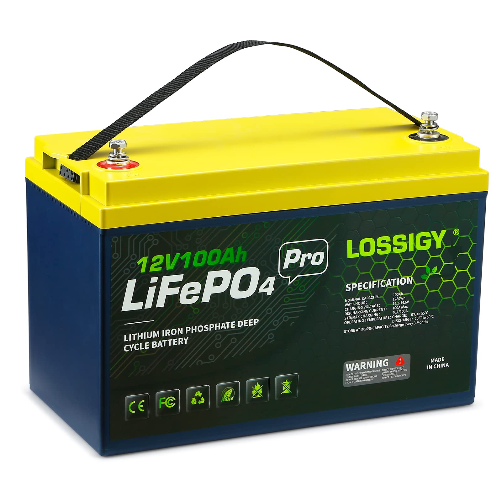 Lossigy 12V 100Ah Lifepo4 Battery, Deep Cycle Rechargeable Lithium With Bms, 10 Yrs Lifespan, Prefect For Any Solar System, Best