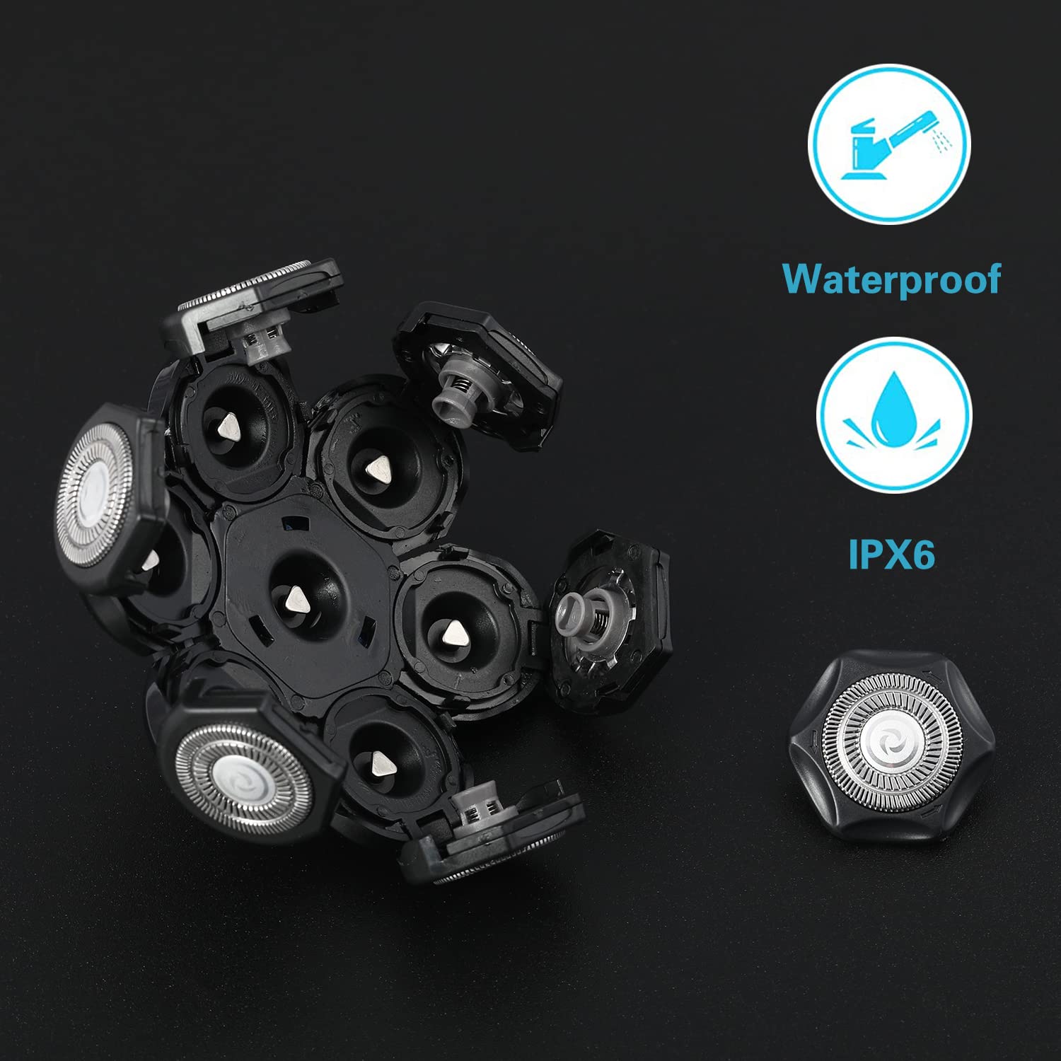 7 Blades Head Men'S Electric Shaver Replacement Heads Floating Washable Shaver Replacement Blades For Bald Men (Black)