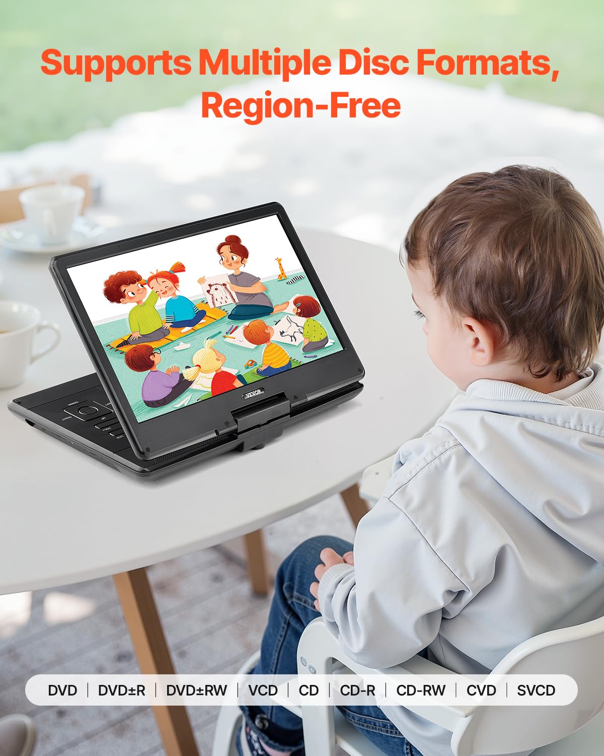 Vevor Portable Dvd Player, 14 Inch Hd Swivel Display Screen, 4.5-5 Hours Built-In Rechargeable Battery, Dual Speakers, Support S