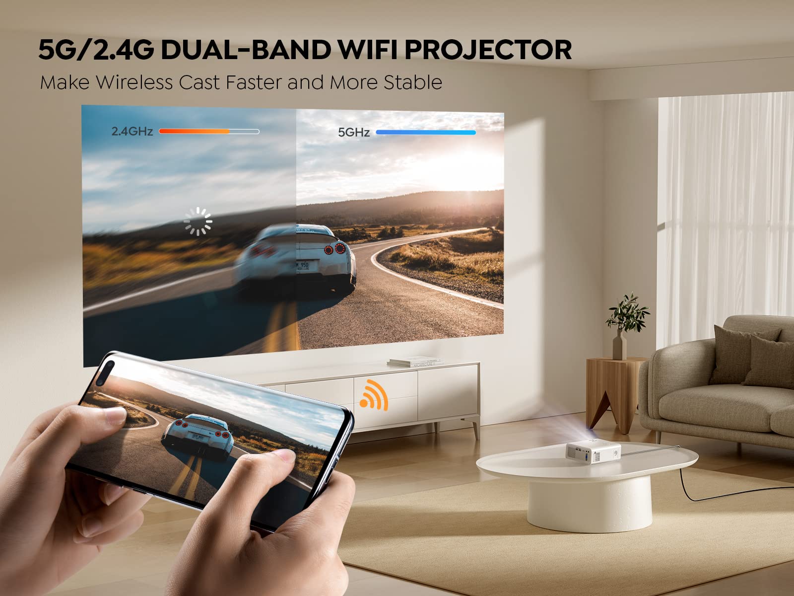 Mini Projector With Wifi And Bluetooth 5.1, 9500L Portable Movie Projector 1080P And 4K Supported, Yaber V5 2023 Updated Mini Ho