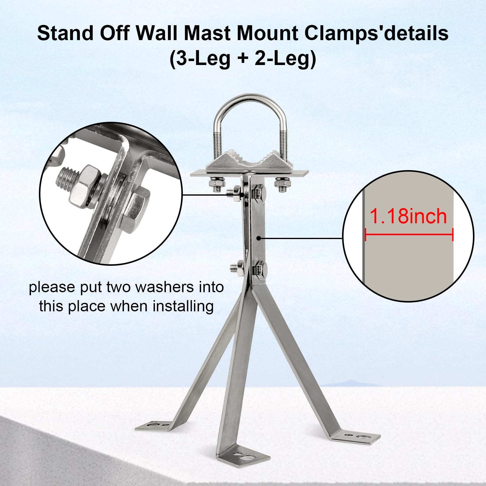 XRDS-RF Antenna Wall Mount - Heavy-Duty 10 Inch Metal Bracket - Windproof 2-Leg & 3-Leg Design - Silvery Finish