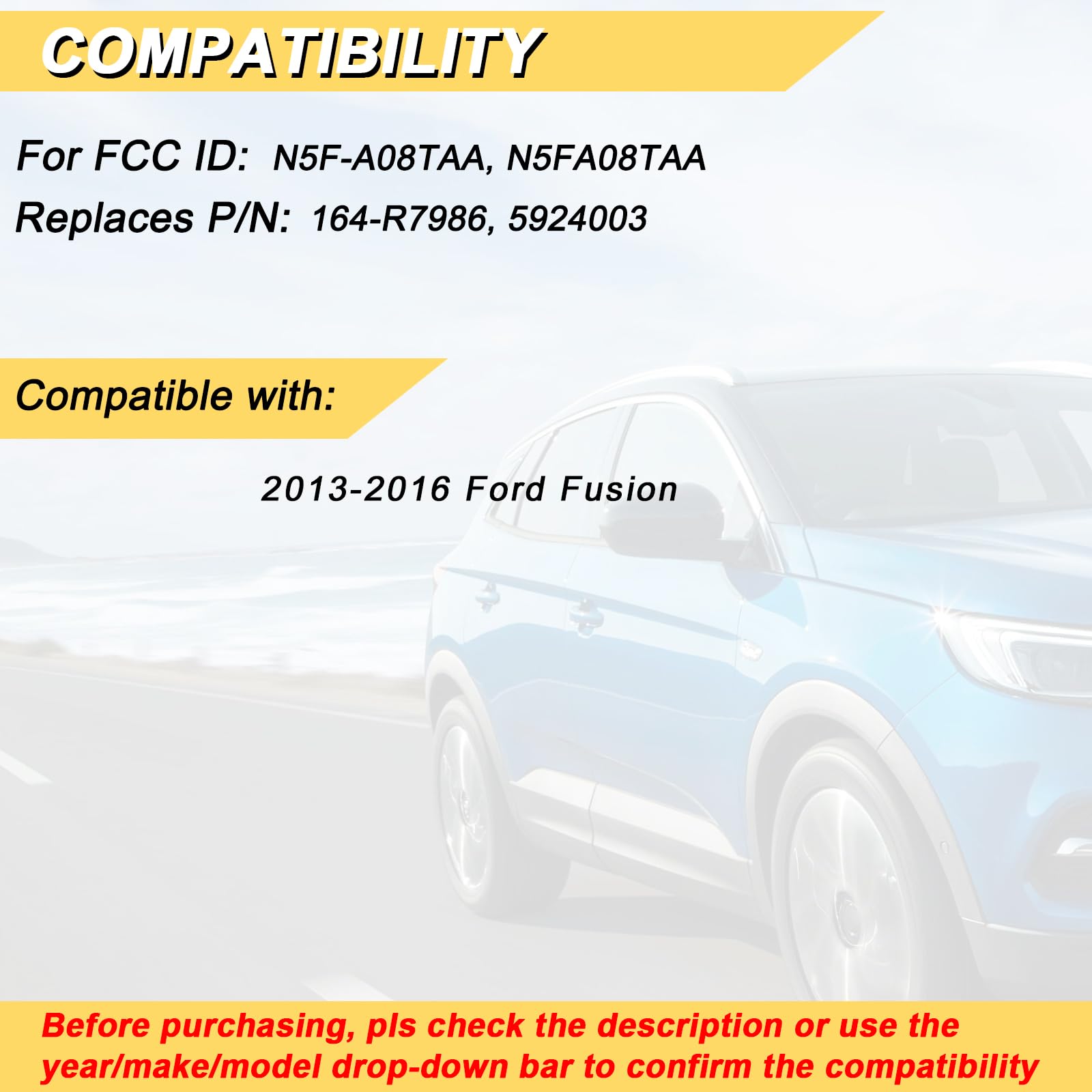 Vurkcy Key Fob Replacement For 2013 2014 2015 2016 Ford Fusion Car Keyless Entry Remote Control, N5F-A08Taa N5Fa08Taa, 4 Buttons