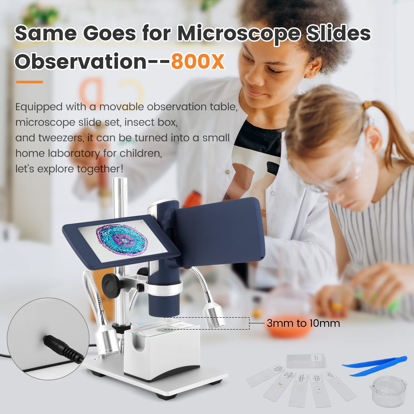 Lm203S 4'' Hdmi Digital Microscope, Portable Coin Microscope Full View Of Coins, 800X Handheld Coin Magnifier Magnifying With Li