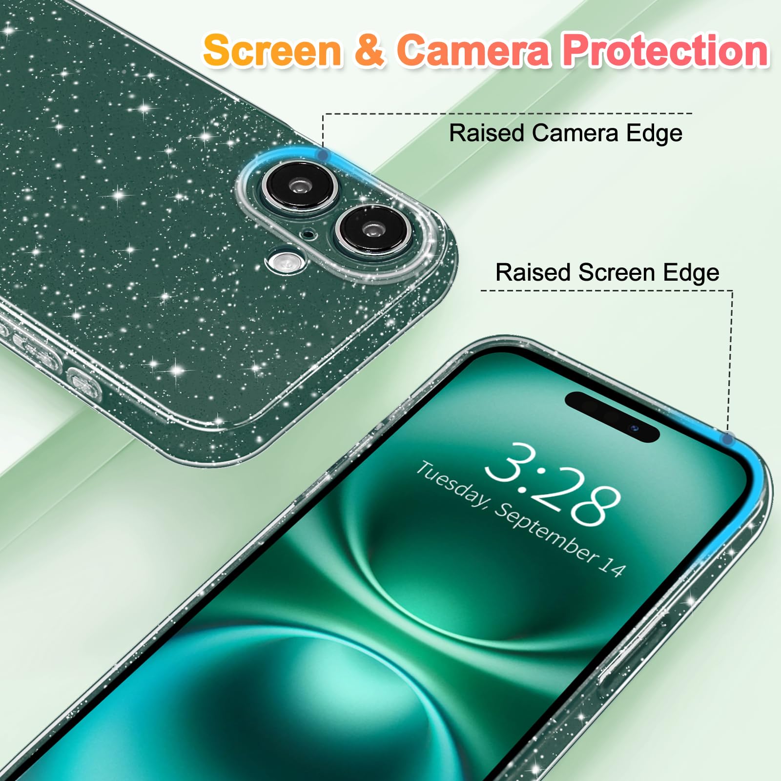 Hython Case For Iphone 16 Case Glitter Cute Sparkly Shiny Bling Sparkle Phone Cases 6.1, Thin Slim Fit Soft Tpu Bumper Shockproo