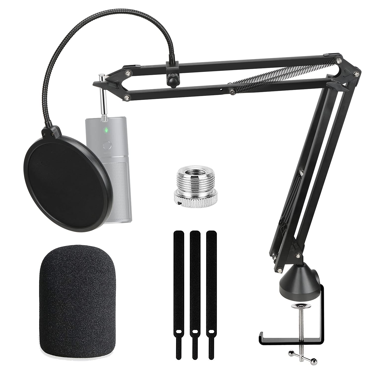 For Razer Seiren X Boom Arm With Pop Filter, Reduce Wind Noises Mic Cover And Cable Ties   Professional Mic Stand, 3/8 '' To 5/8