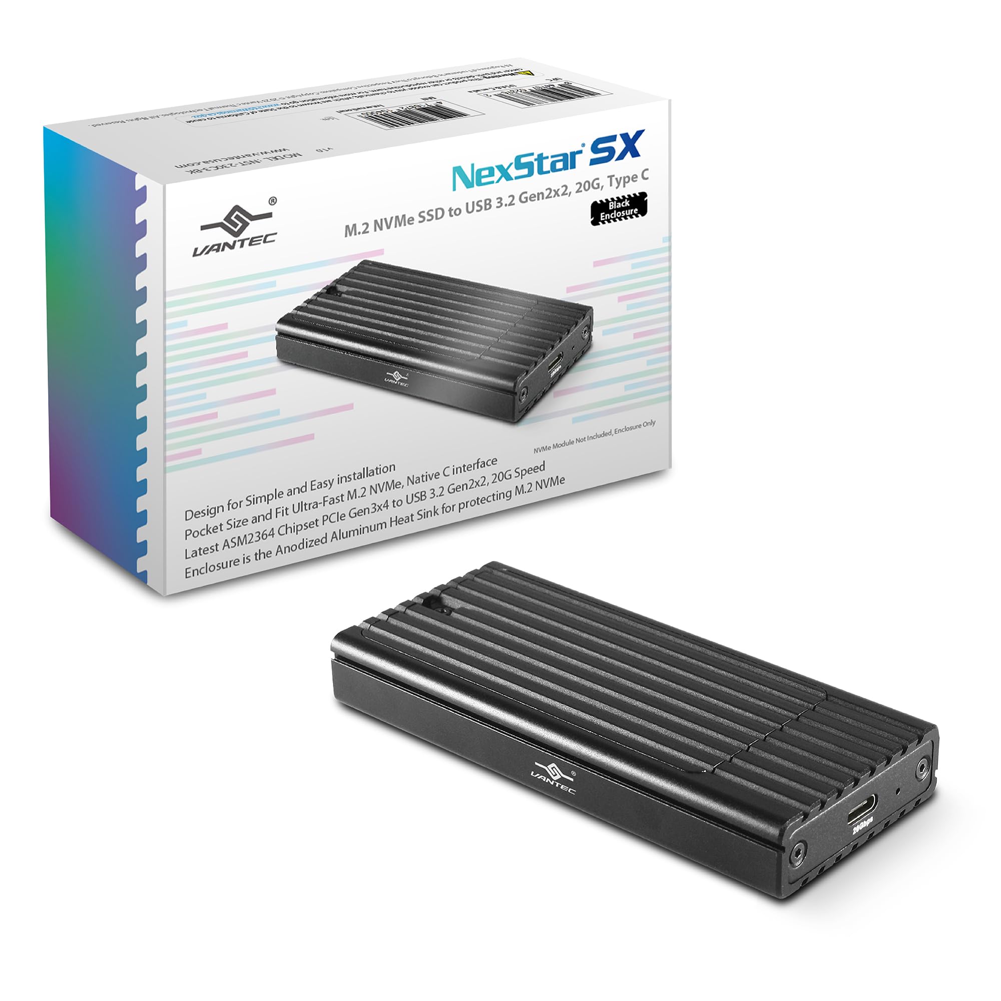 Vantec RD NST230C3BK NexStar SX M.2 NVMe SSD To USB3.2 Type C Black Enclosure