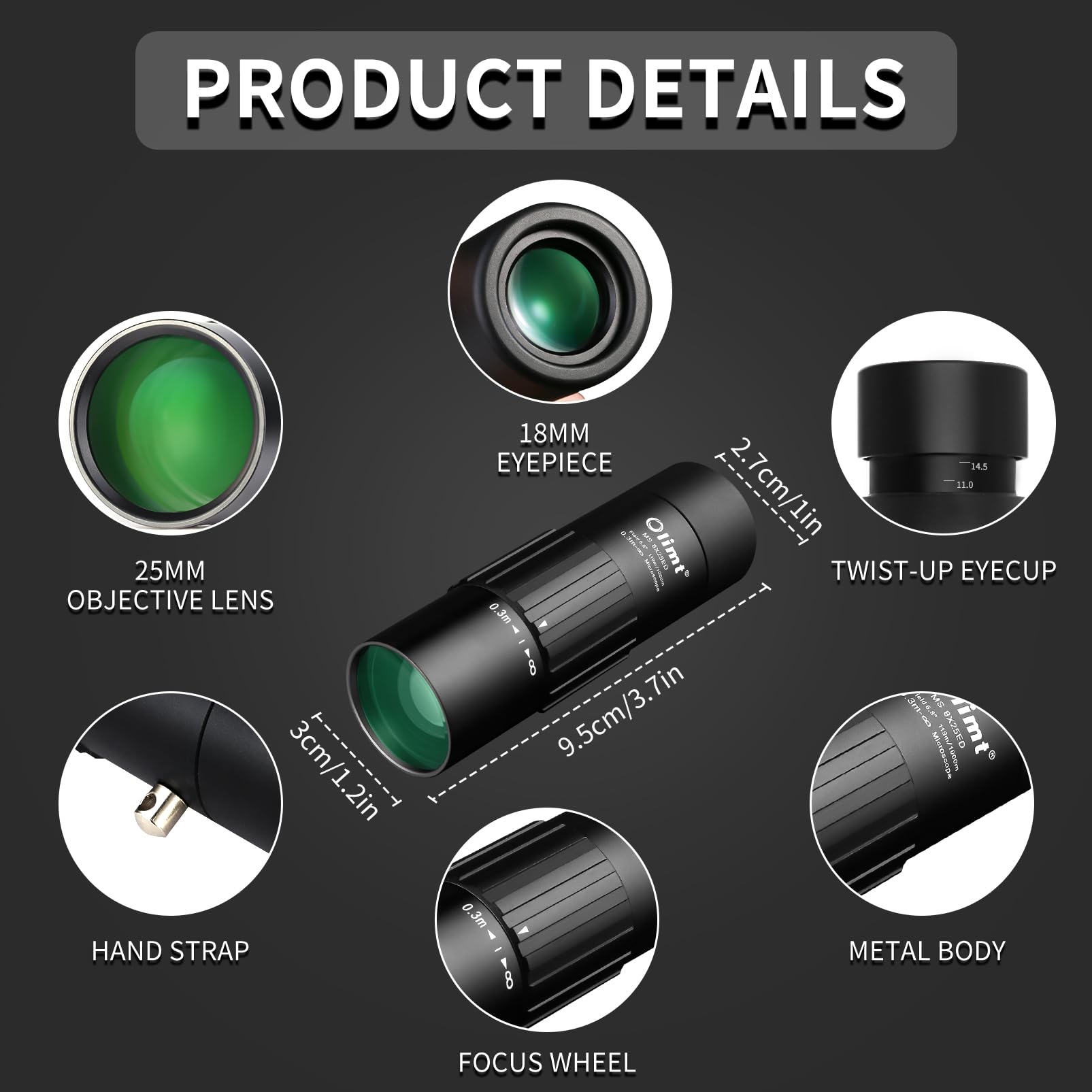 Olimt 8X25 Monocular Telescope, Mini Pocket Compact Small Size Portable Handheld Lightweight Ed Glass Wide Angle View Waterproof