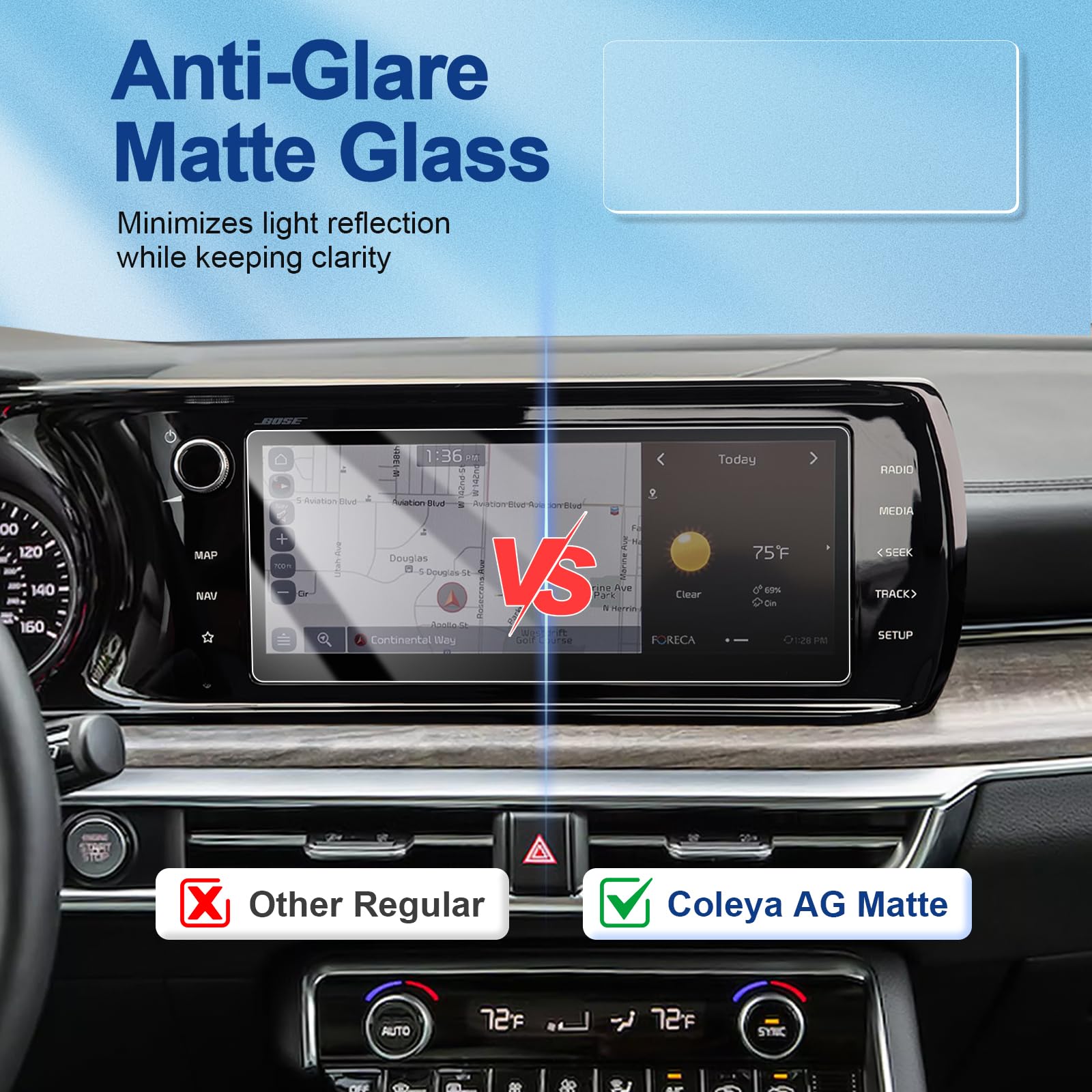 Coleya Anti Glare Matte Screen Protector For 2021 2024 Kia K5 (Gt Line/Ex/Gt) 10.25 Inch Touch Screen, 9H Hardness Tempered Glas