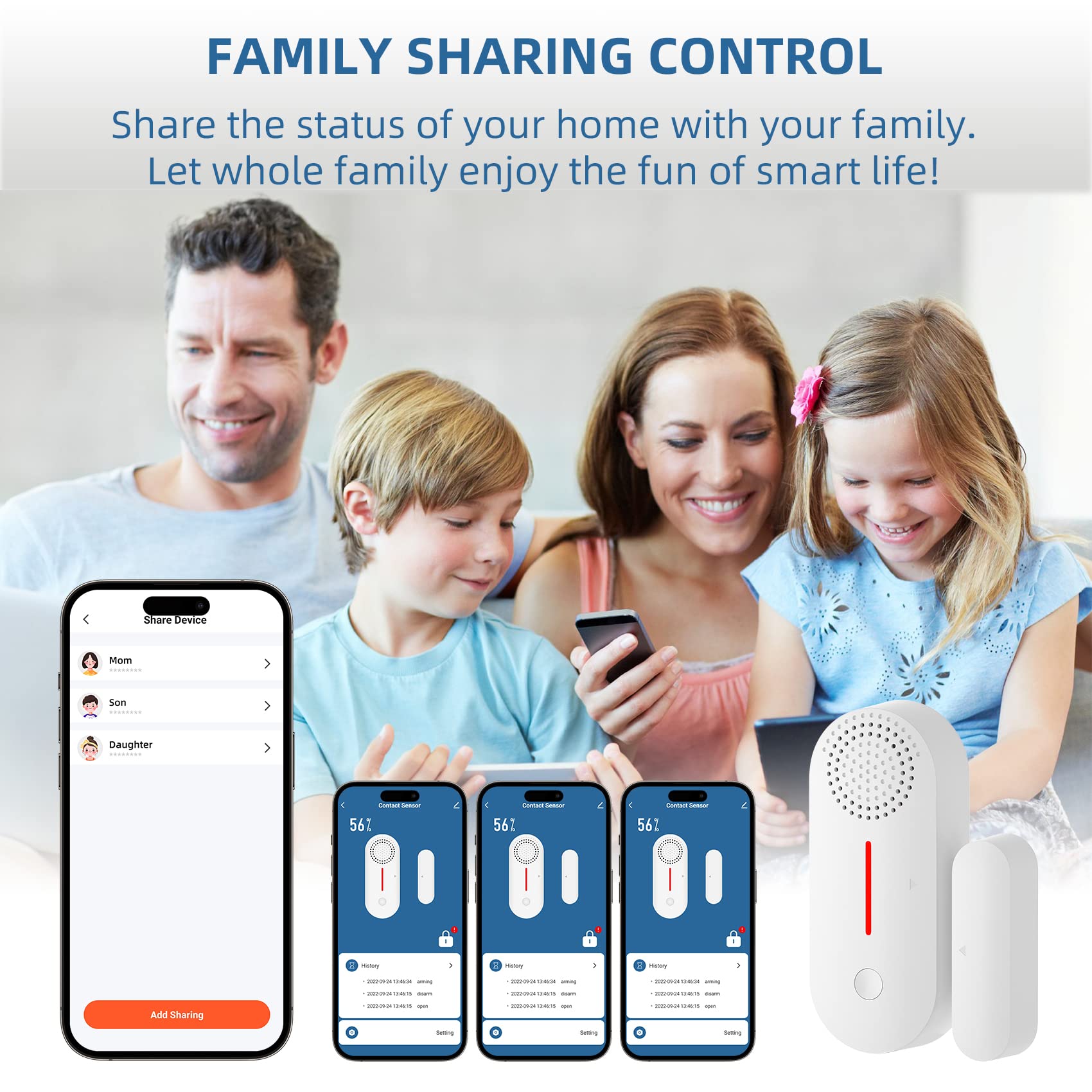 Erdiegle Wifi Door/Window Alarm Sensor With App 2.4Ghz(With Timer Arm And Disarm/Time Delay) Sound Adjustable Work With Alexa Go
