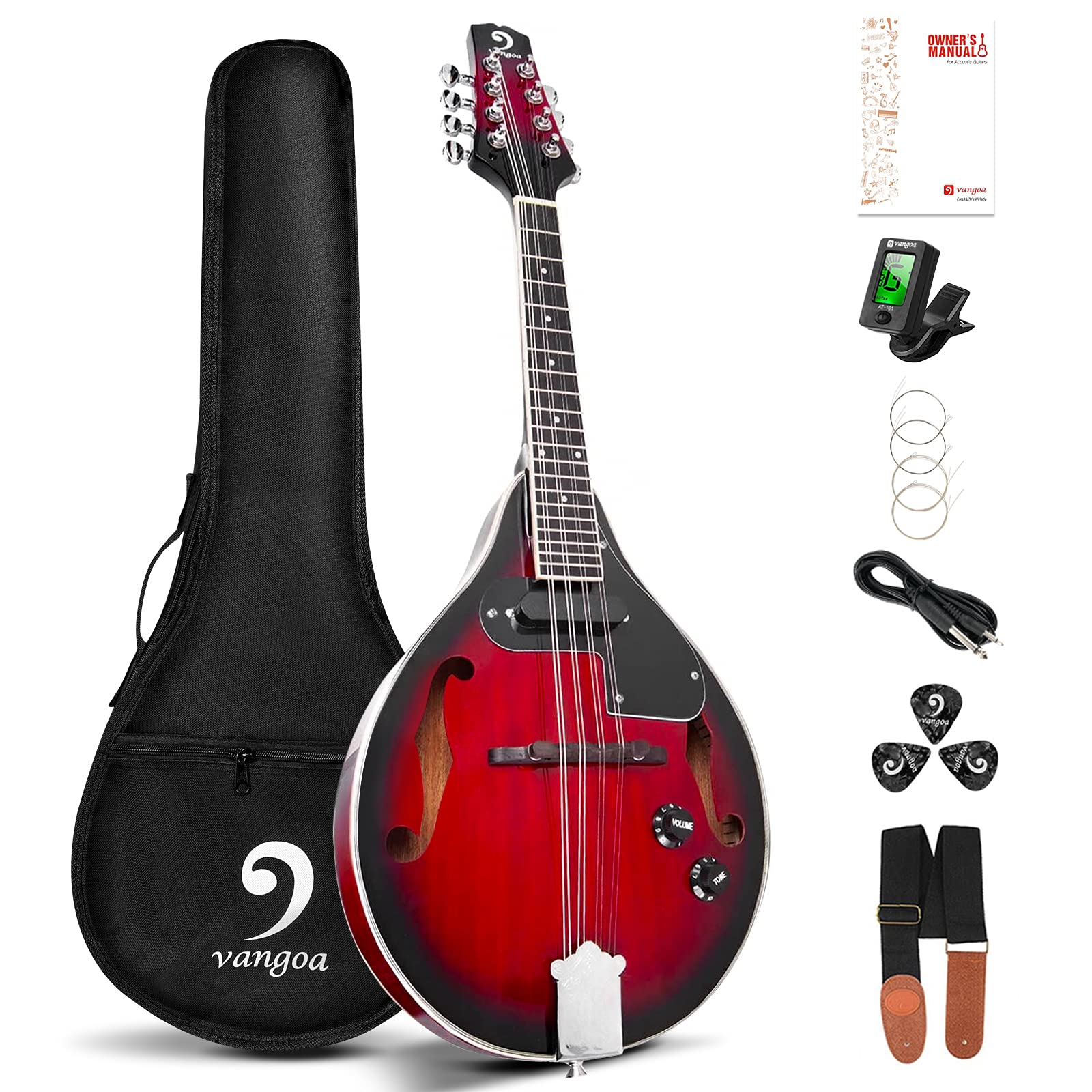 Mandolin A Style Acoustic Electric Mandolins Instrument Vintage Red Sunburst Mahogany Wood For Beginner Adults, By Vangoa
