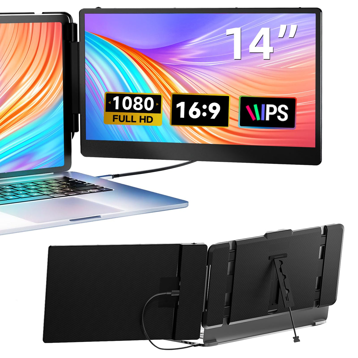 Laptop Screen Extender, 14 FHD 1080P IPS Dual Laptop Monitor Extender ...