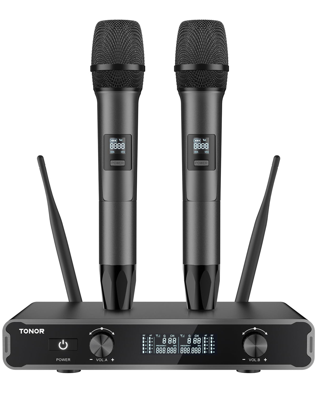 Tonor Dual Wireless Microphone Systems, Uhf Cordless Karaoke Microfono Set, Metal Handheld Dynamic Mic 200Ft For Singing With Re