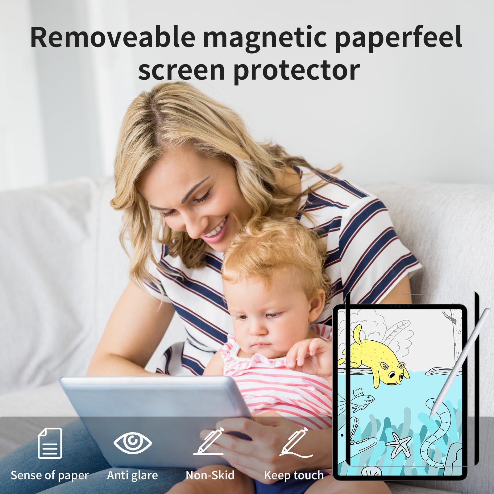 Softamm Paperfeel Magnetic Screen Protector For Ipad Pro 12.9 Inch (2022/2021/2020/2018), Matte Pet Film For Drawing & Writing F