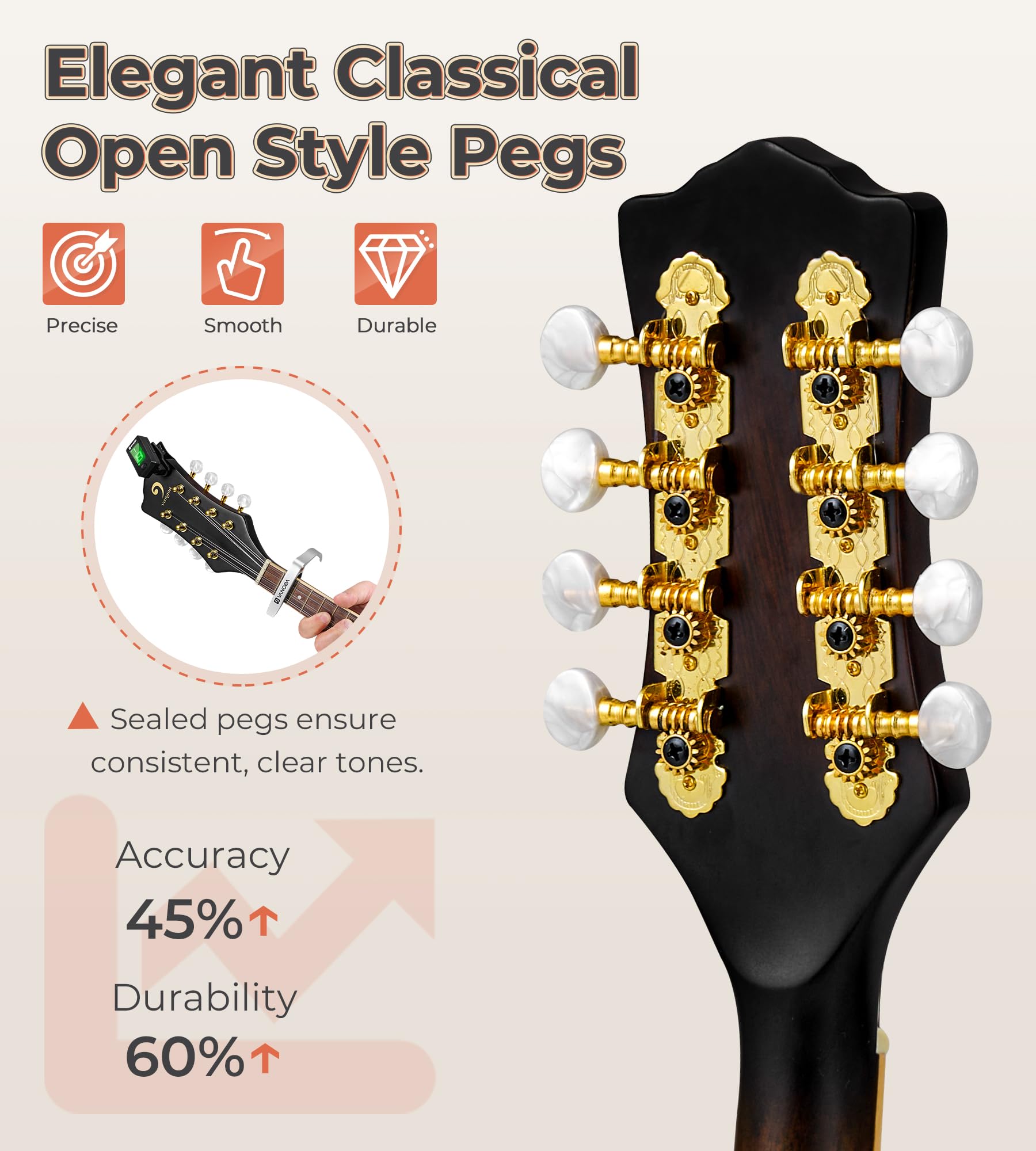 Vangoa Mandolin Instrument A Style, Acoustic Mandolin Musical Instrument Solid Spruce Top 8 String Mandolin For Beginners, Adult