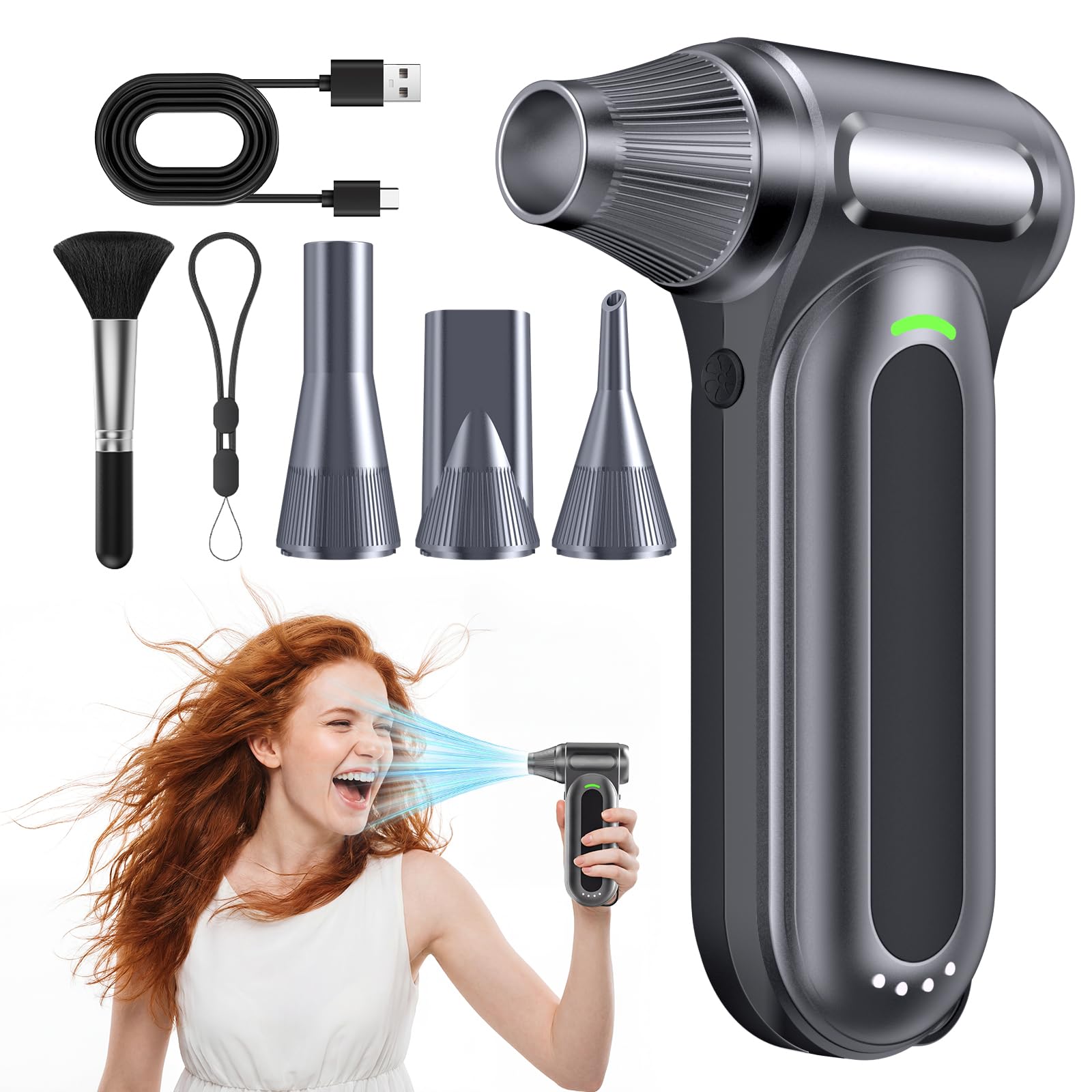 FAOGO Compressed Air Duster, 170,000 RPM Electric Air Duster with Brushless Motor, 4Speed Cordless Rechargeable Air Blower for 