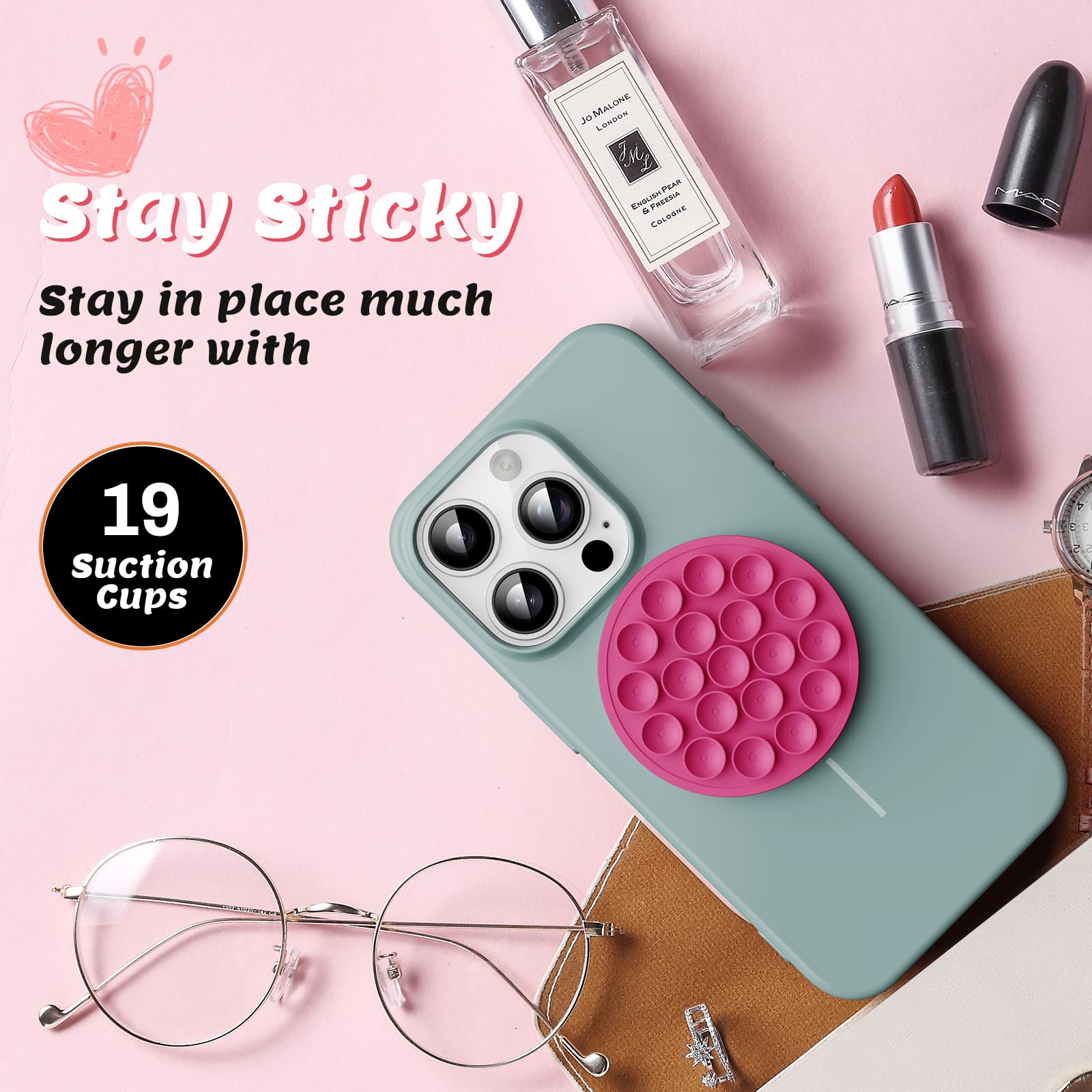 Magnetic Suction Phone Mount For Magsafe Case, Octo Cup Buddy Sticky Grip Holder For Iphone And Android, Silicone Stand For Self