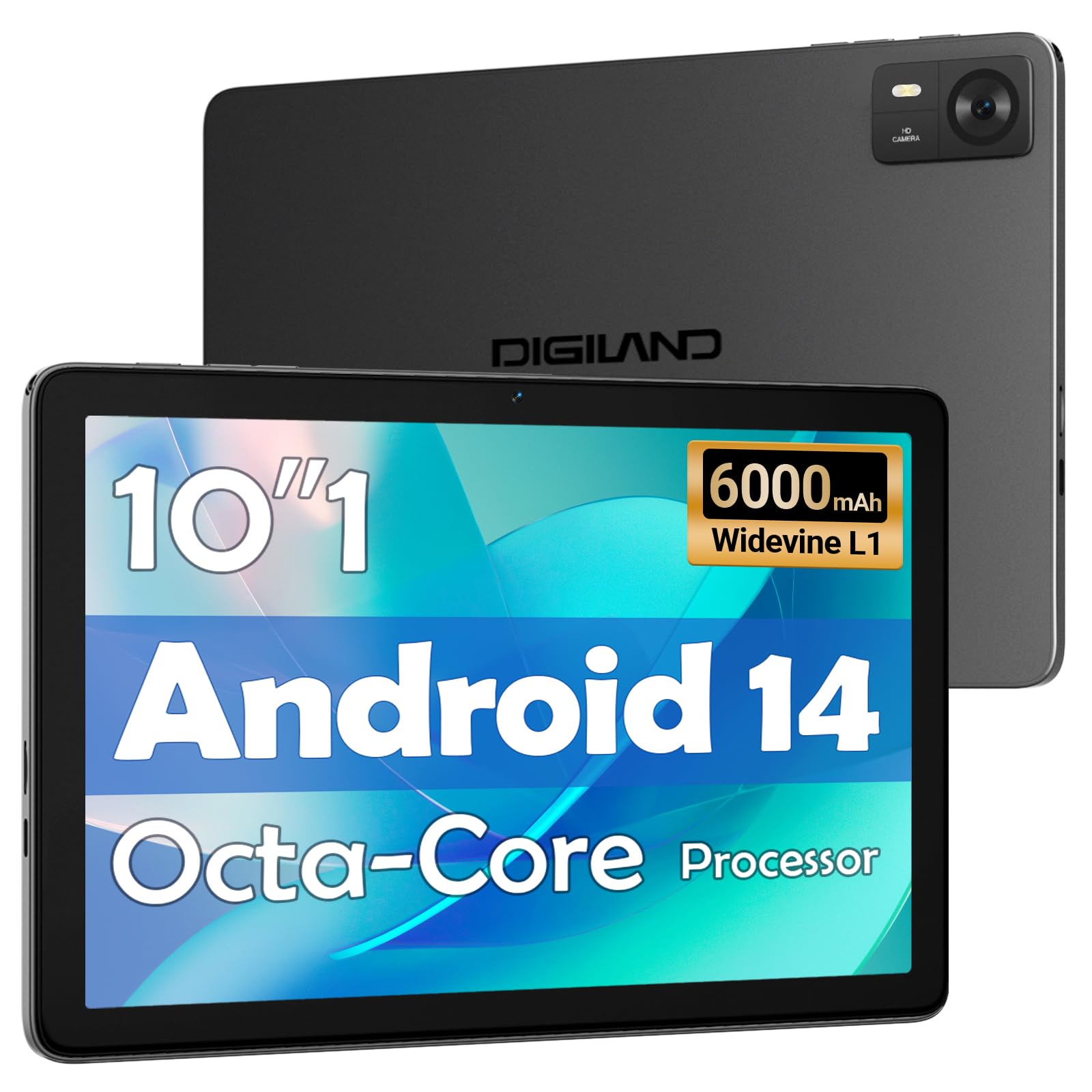 DigiLand 10.1 Android 14 Tablet | 10GB RAM (4GB+6GB Expansion) | 64GB ROM | MTK Helio G80 Octa-Core | Dual Camera & Speakers | 1