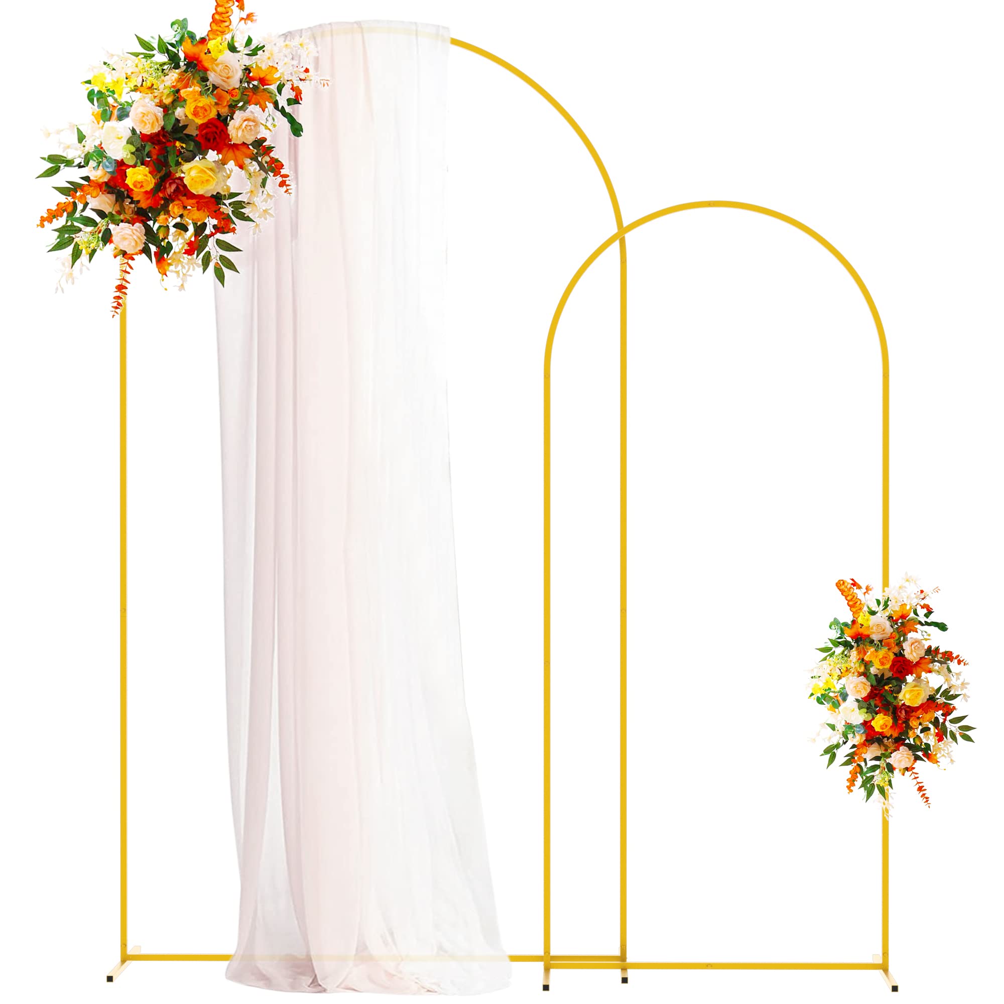Putros Metal Arch Backdrop Stand Gold Wedding Arch Stand Set of 2 (7.2FT/6FT) Square Arched Frame for Birthday Party Graduation 