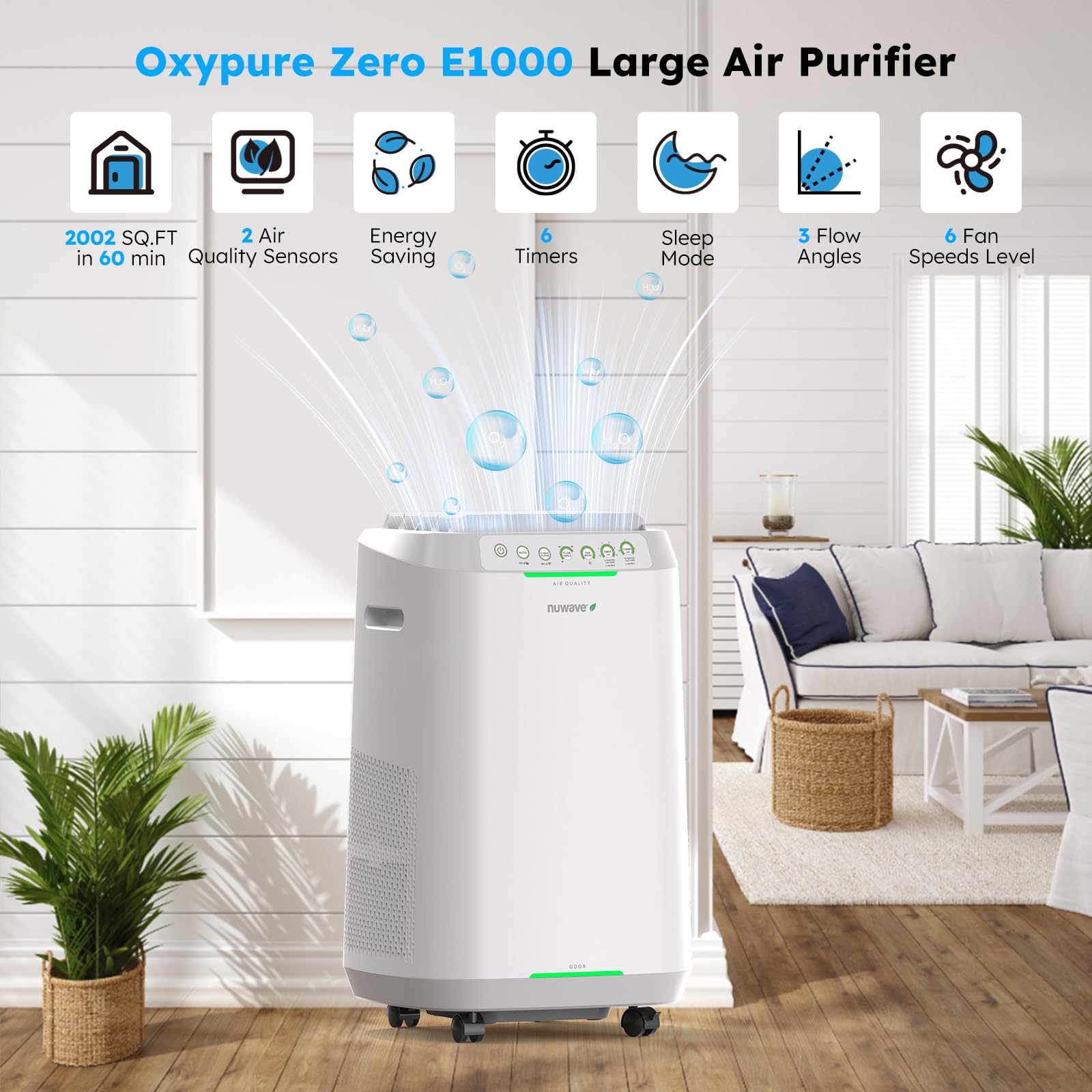 Nuwave Oxypure Zero Air Purifier For Home Large Rooms Up To 2,002 Sq Ft 100% Allergen Removal To 0.1 Micron, Dual 4 Stage Filtra