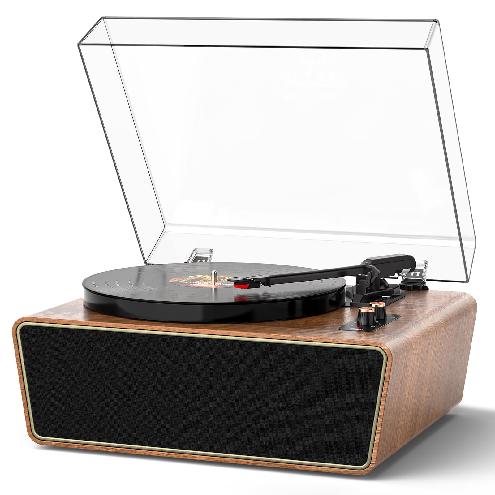 MANGOSTAN Vintage Bluetooth Record Player, 3-Speed Turntable with Dual Bass & Treble Speakers, USB to PC Recording, Built-in Pho