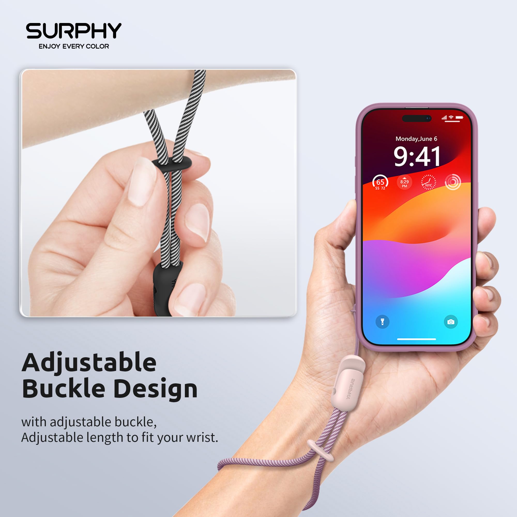 SURPHY Phone Lanyard 2 Pack, Anti Theft Wrist Strap, Nylon, Small, Pink & Black