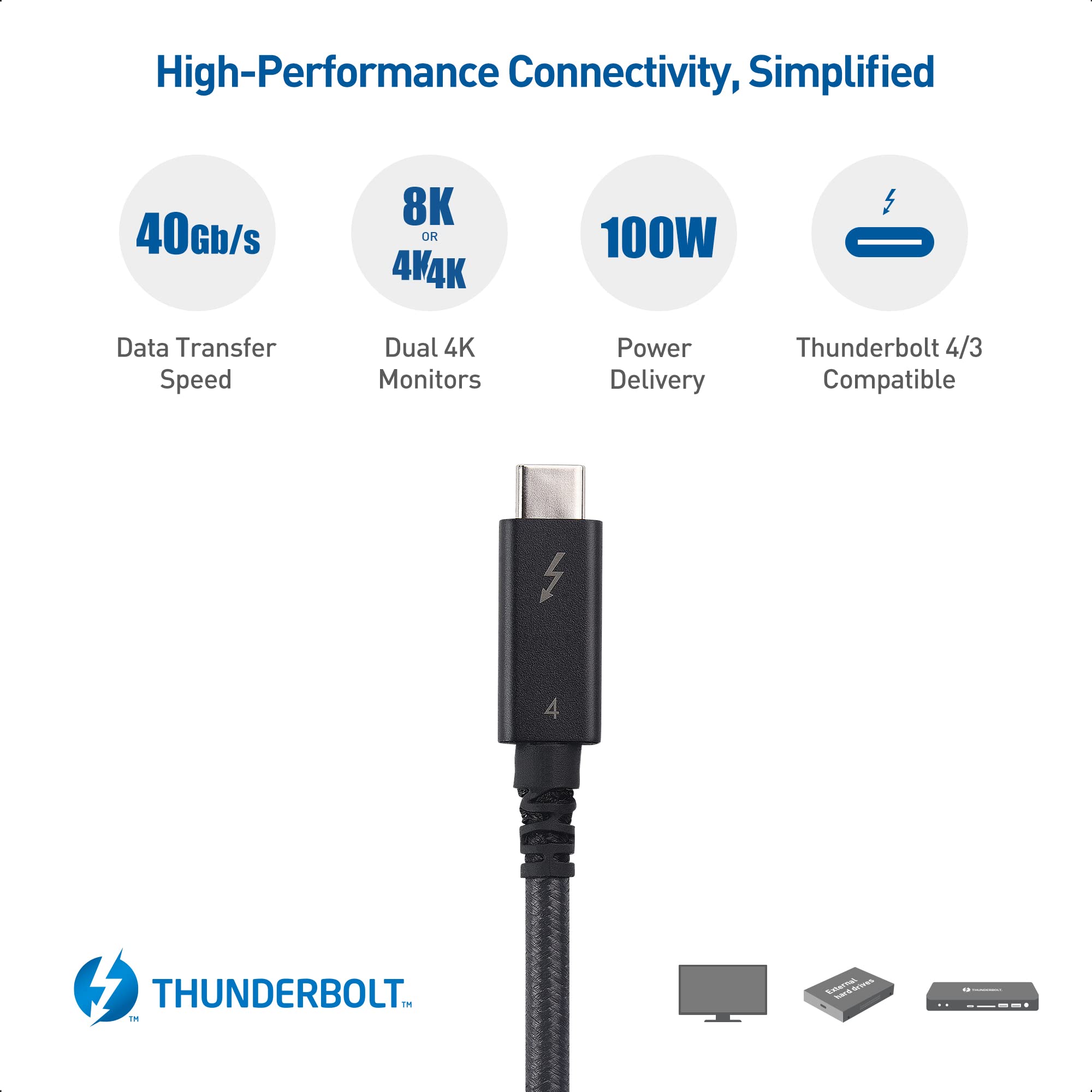 Cable Matters [Intel Certified] Braided 40Gbps Active Thunderbolt 4 Cable 6.6 ft with 100W Charging Power Delivery and 8K Video   Fully Compatible with Thunderbolt 3, USB 4 / USB4, and USB C Port