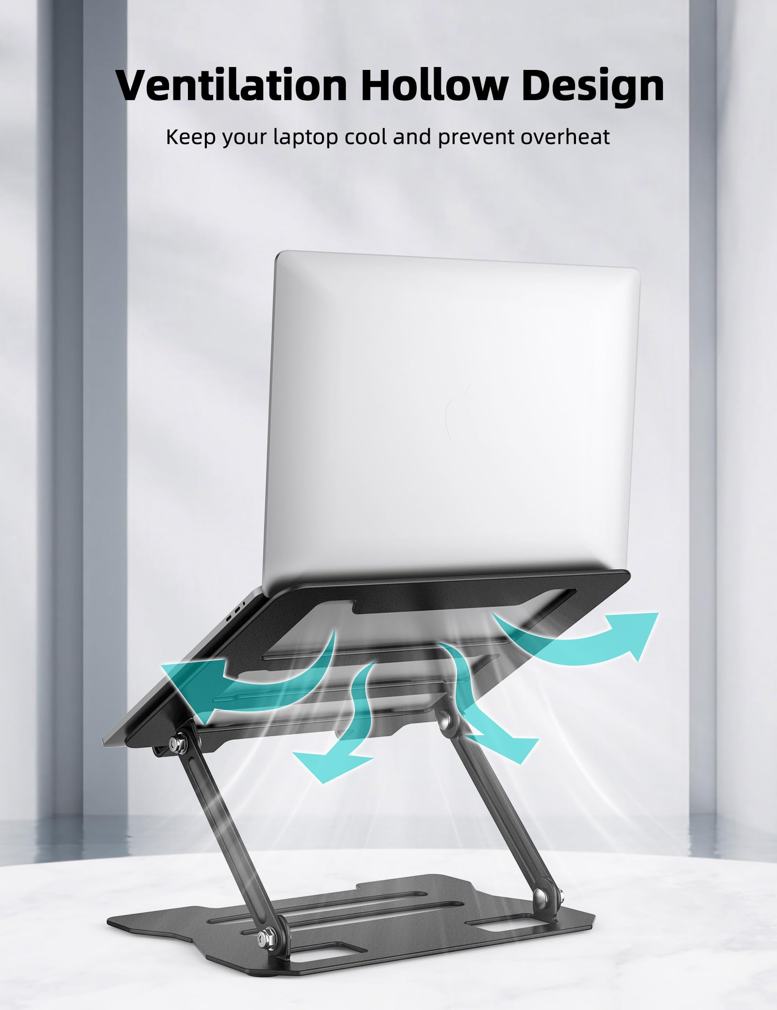 Klsniur Laptop Tablet Stand, Universal Adjustable Carbon Steel Laptop Computer Stand, Ergonomic Foldable Portable Desktop Tray Cooling Holder Compatible With 10'' 15.6'' Devices (Black)