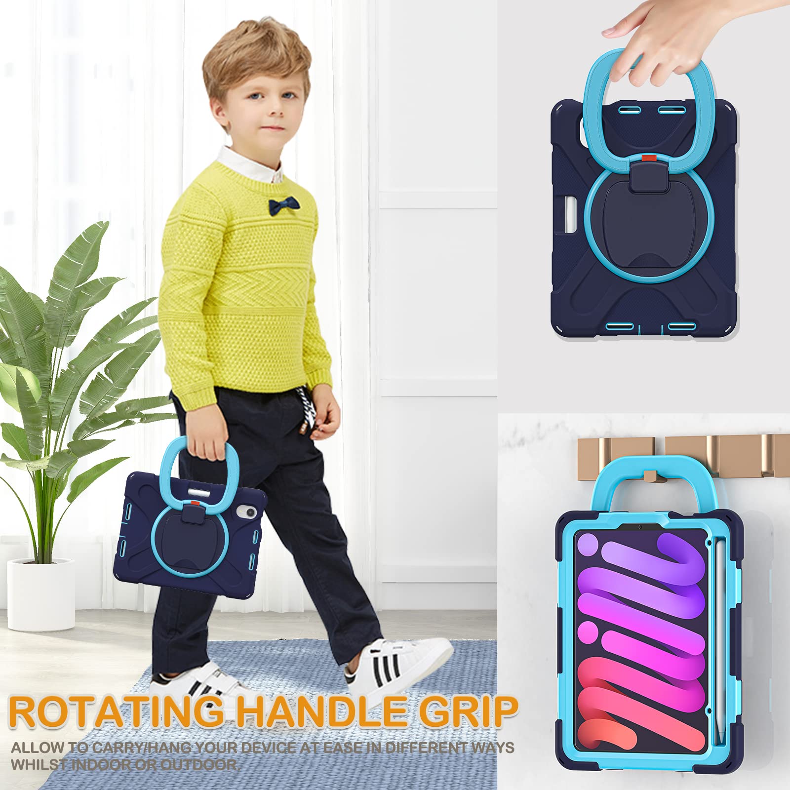 Braecn For Ipad Mini 6 2021 Case With Screen Protector  Protective Silicone Rugged Cover With Pencil Holder, Handle Grip, Should