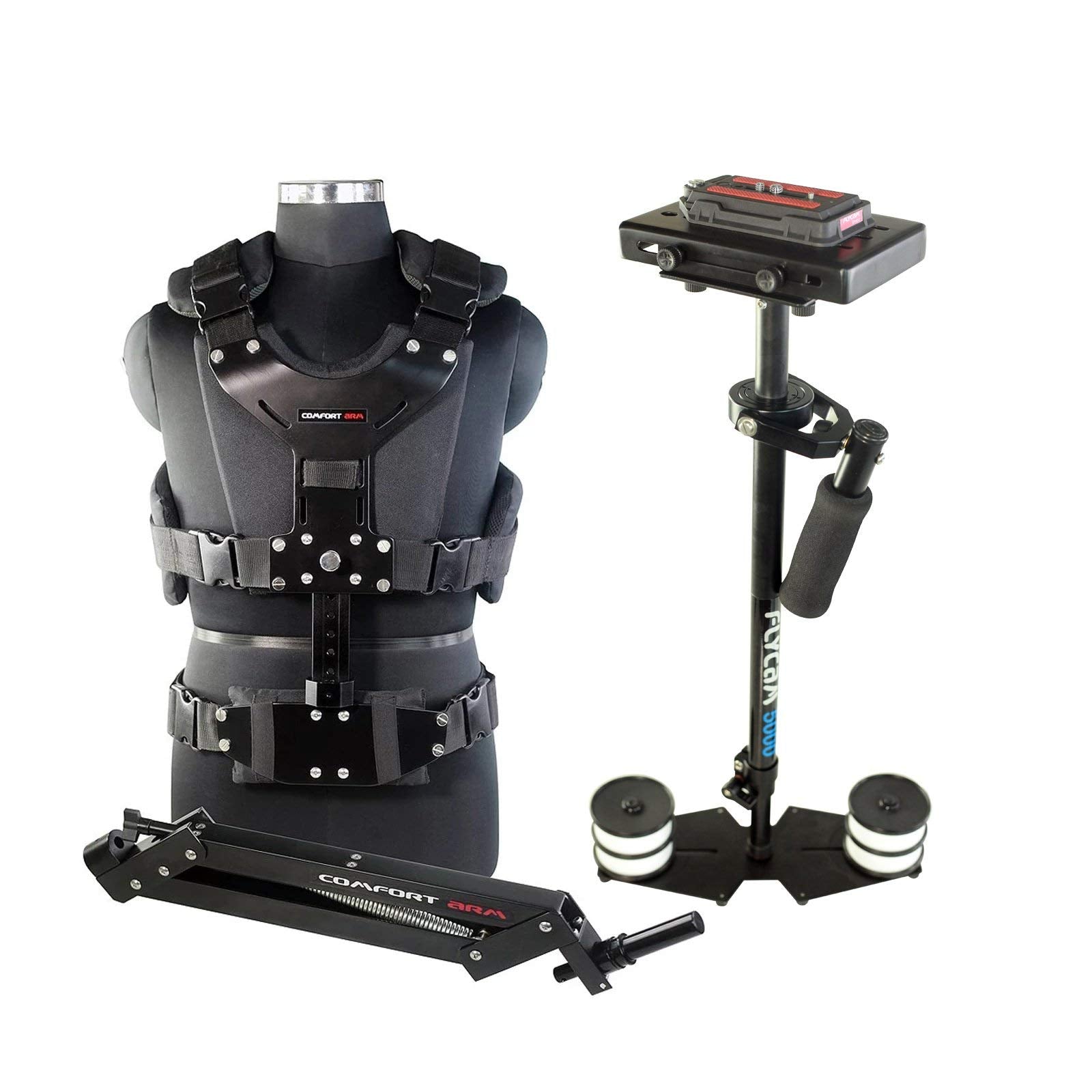 Flycam 5000 Handheld Camera Stabilizer With Comfort Arm Vest. Precise Balancing, Smooth & Fatigueless Operations. Quick Shock Absorption, Free Quick Release, Arm Brace & Table Clamp (Flcm Cmft Kit)