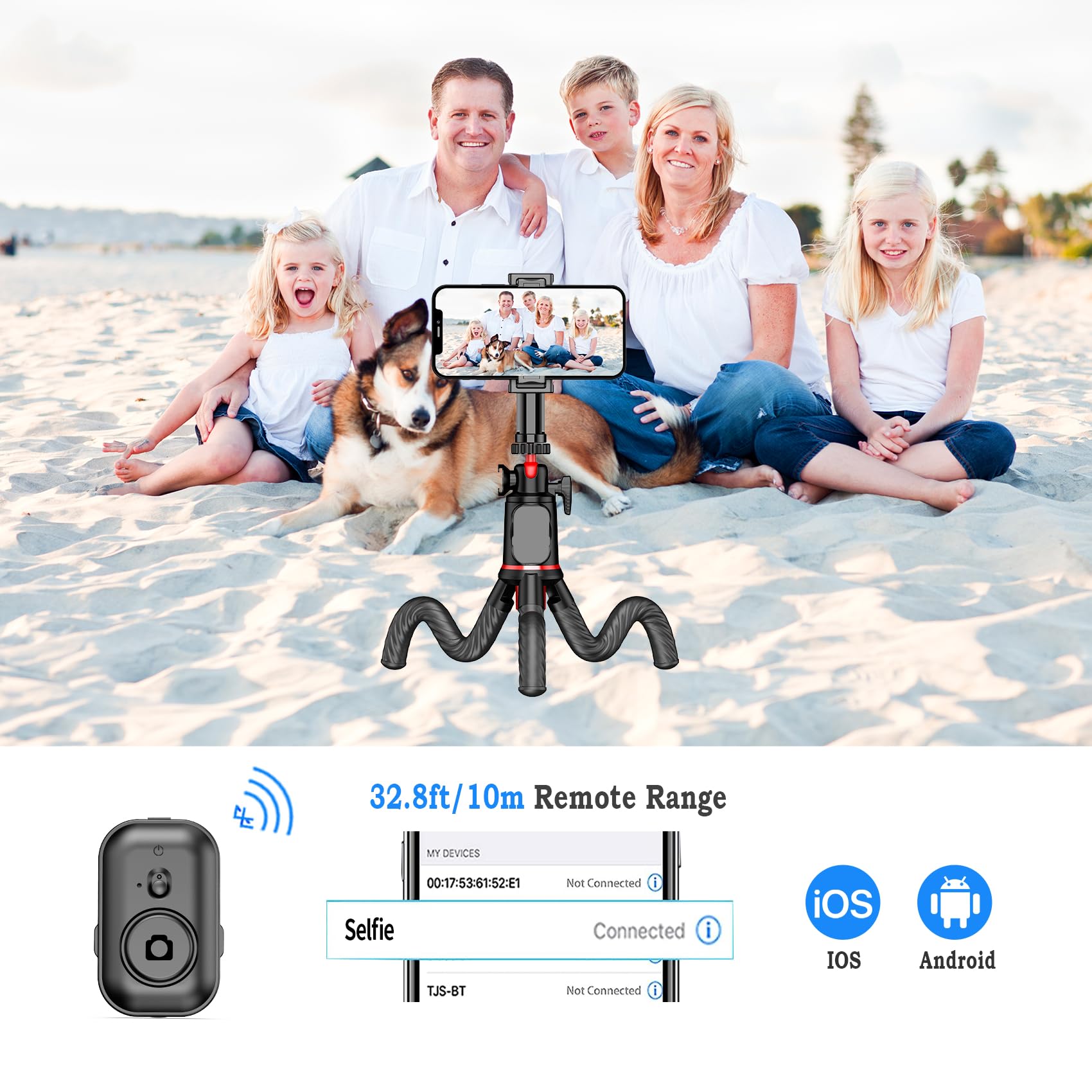 Fotopro Flexible Phone Tripod, Mini Camera Tripod With Wireless Remote Phone Holder, 360 Rotation Extendable Phone Tripod Stand