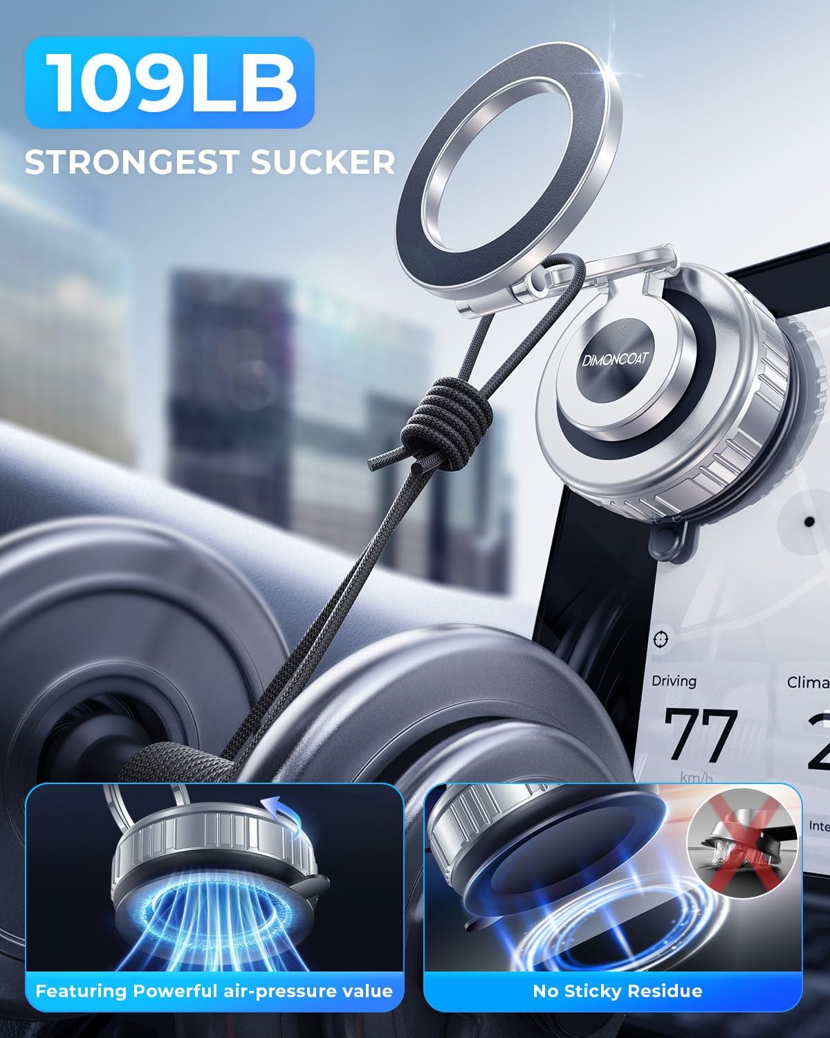 Dimoncoat 2025 Upgraded 360 Rotation Vacuum Magnetic Phone Holder For Car,For Suction Cup Phone Mount Stand [109+Lbs Strongest S