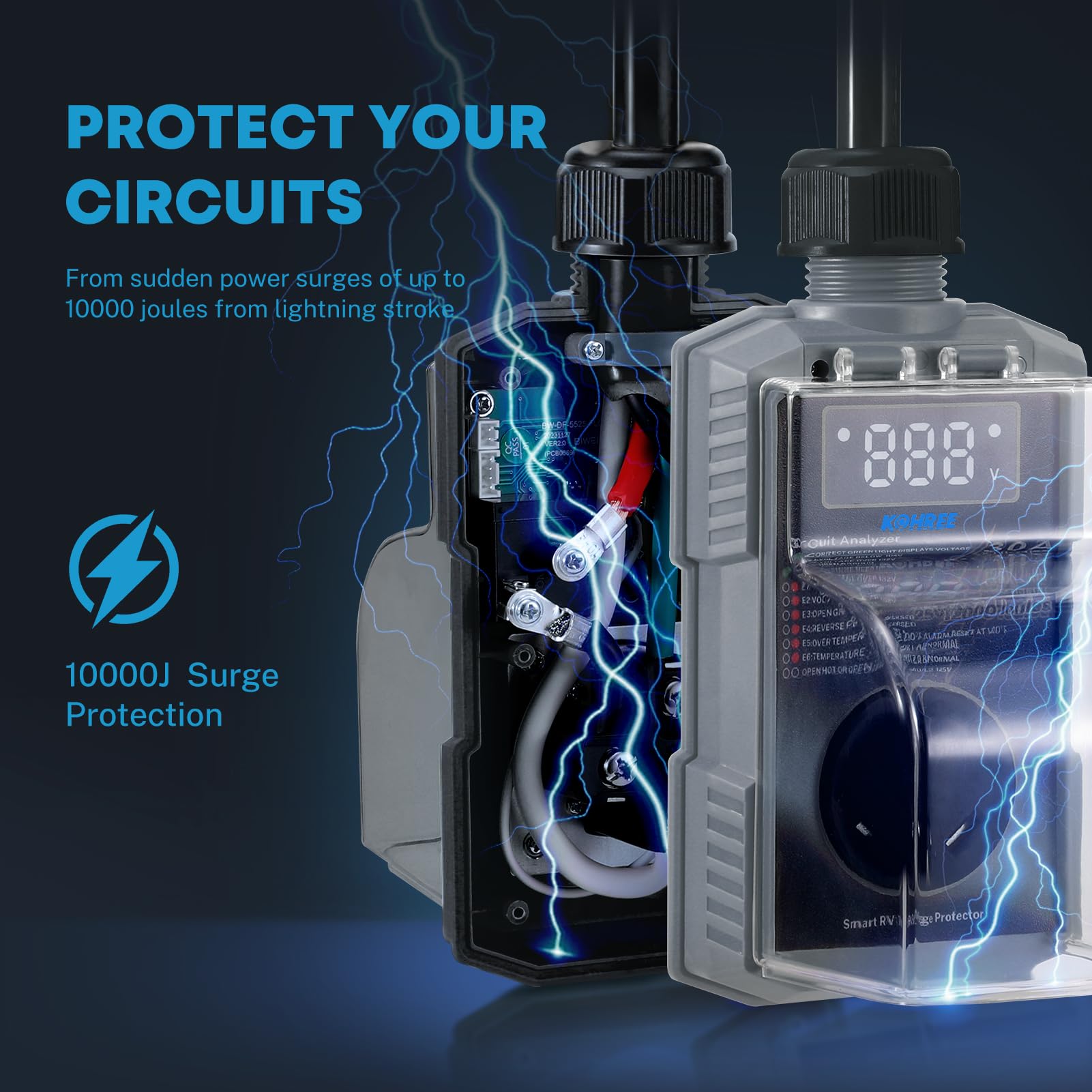 Kohree Rv Surge Protector 30 Amp 10000 Joules With High/Low Voltage Protection, Smart 30 Amp Rv Surge Protector Waterproof, Circ