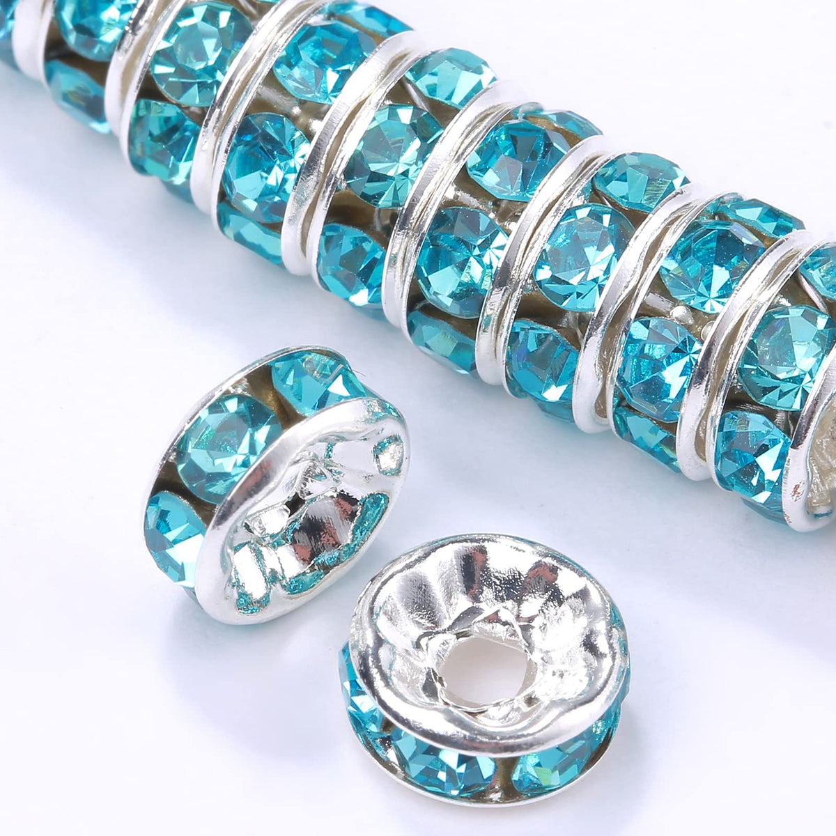 Weebee 100Pcs Rondelle Spacer Beads Crystal Charms Silver Plated Czech Rhinestone Loose Beads For Jewelry Making Diy Bracelets (