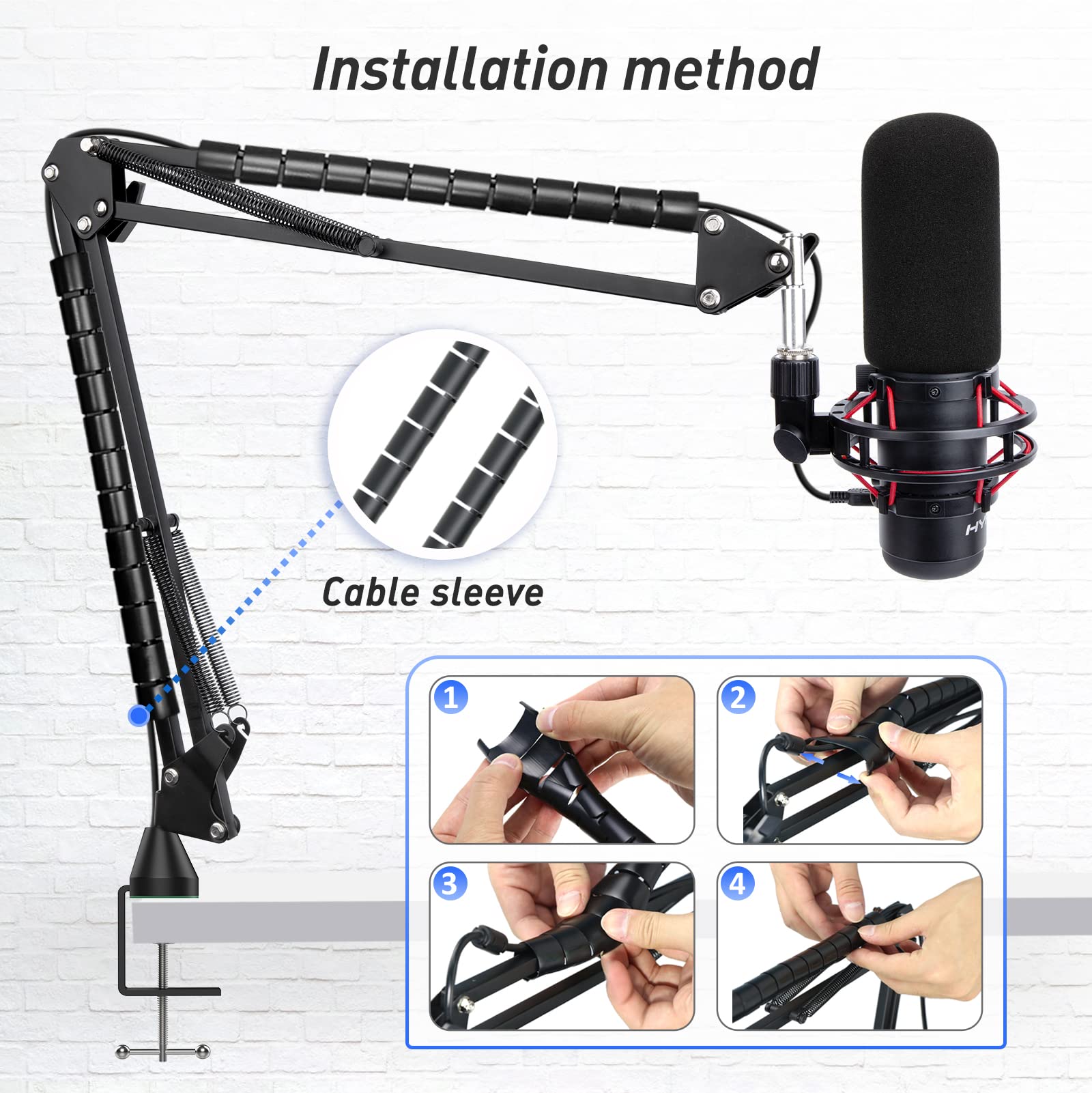 Boom Arm Mic Stand For Hyperx Quadcast,Adjustable Suspension Microphone Stand For Quadcast, Quadcast S   Upgrade C Clamp, 2 Cabl
