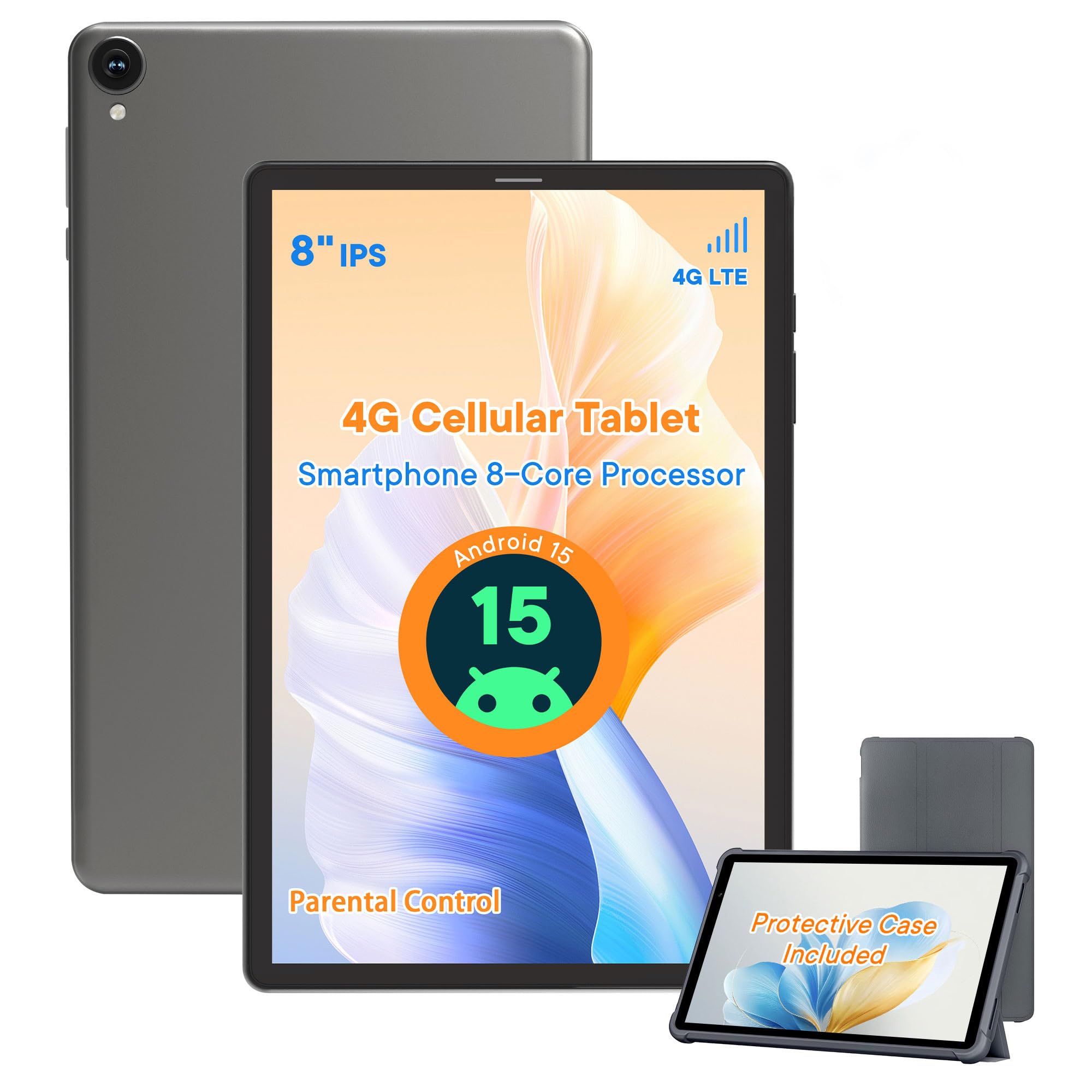 HAOVM Android 15 Tablet 8 Inch,4G SIM Unlocked Tablet, Octa-Core CPU 2.0GHz, 12 GB+64 GB, TF Expandable, IPS Display, 5G WiFi, 5