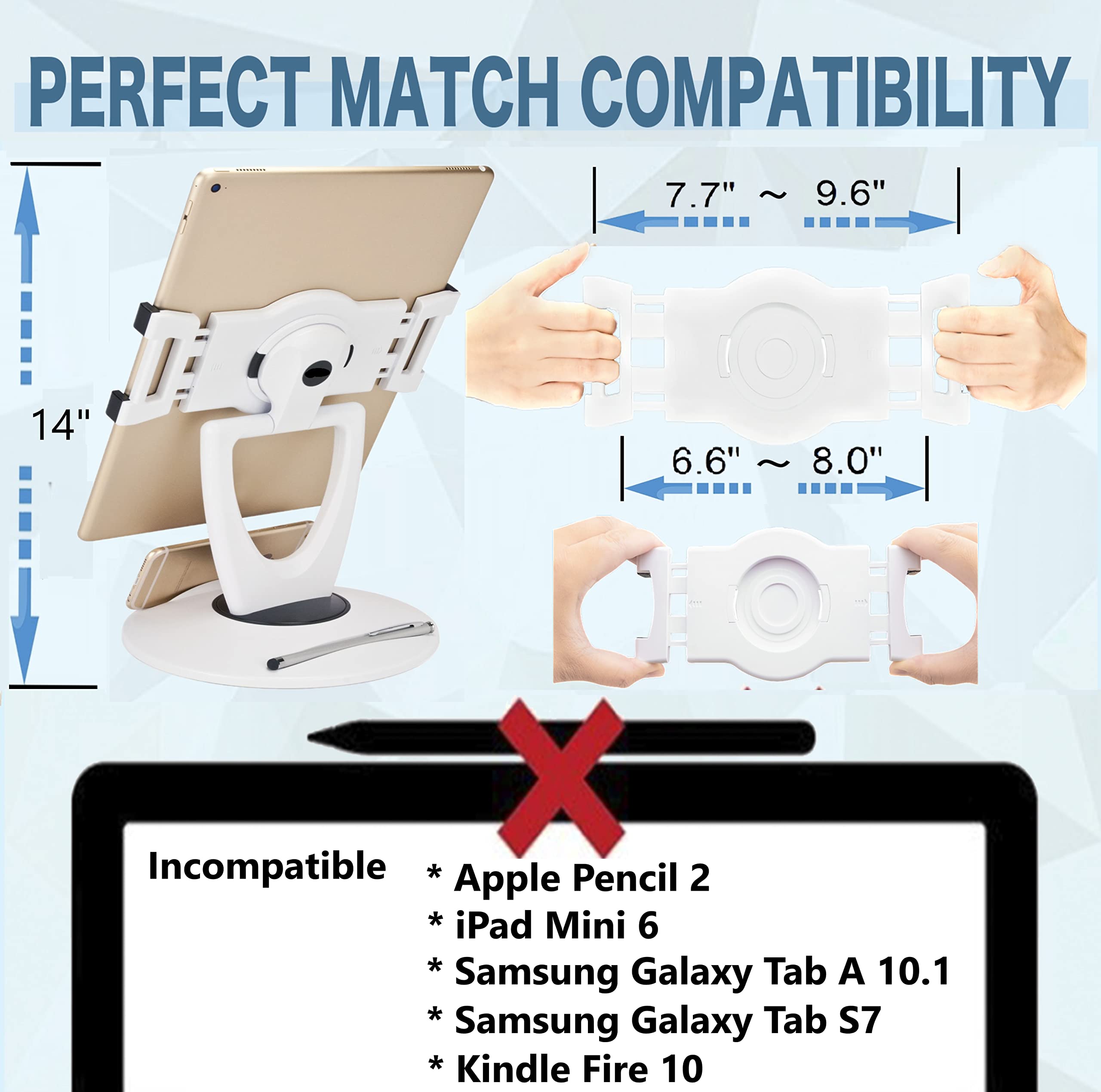 Max Smart Large Tablet Pos Stand, Rotating Commercial Tablet Stand, Swivel Base For Retail Kiosk Register Office Showcase Cashie