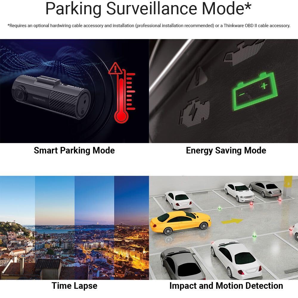 Thinkware F70 Pro Dash Cam, 1080P Full Hd Wifi Dashcam For Car Camera, Compact Design, Super Night Vision, G-Sensor, Smart Parki