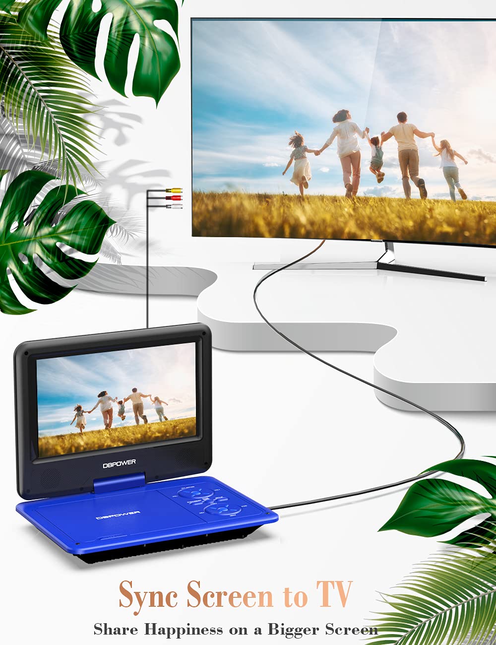 Dbpower 11.5'' Portable Dvd Player, 5 Hour Built In Rechargeable Battery, 9'' Swivel Screen, Support Cd/Dvd/Sd Card/Usb, With Re