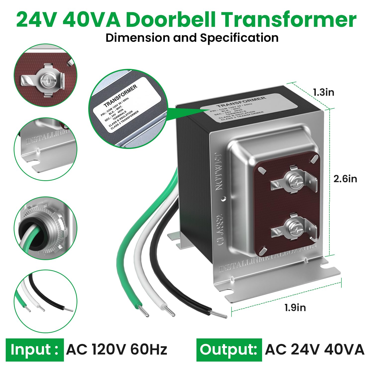 Auspow Doorbell Transformer 24V 40Va For Ring Video Doorbells, Hardwired Door Chime Transformer Power Supply, Compatible With Ri