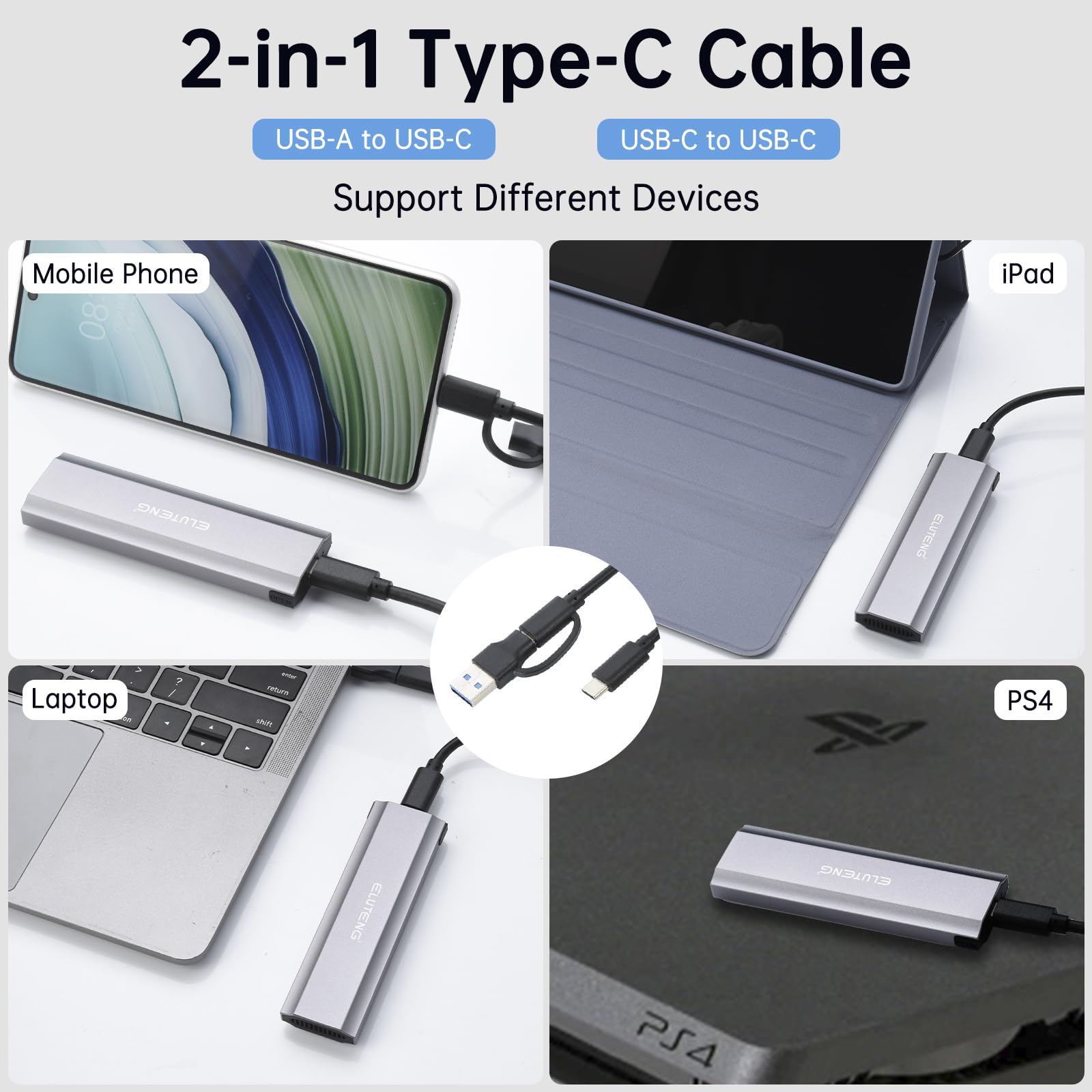 Eluteng M.2 Ssd Enclosure M.2 Nvme Sata Dual Protocol Hard Drive Enclosure Aluminum Usb 3.2 Gen 2 10Gbps External Nvme To Usb Ss
