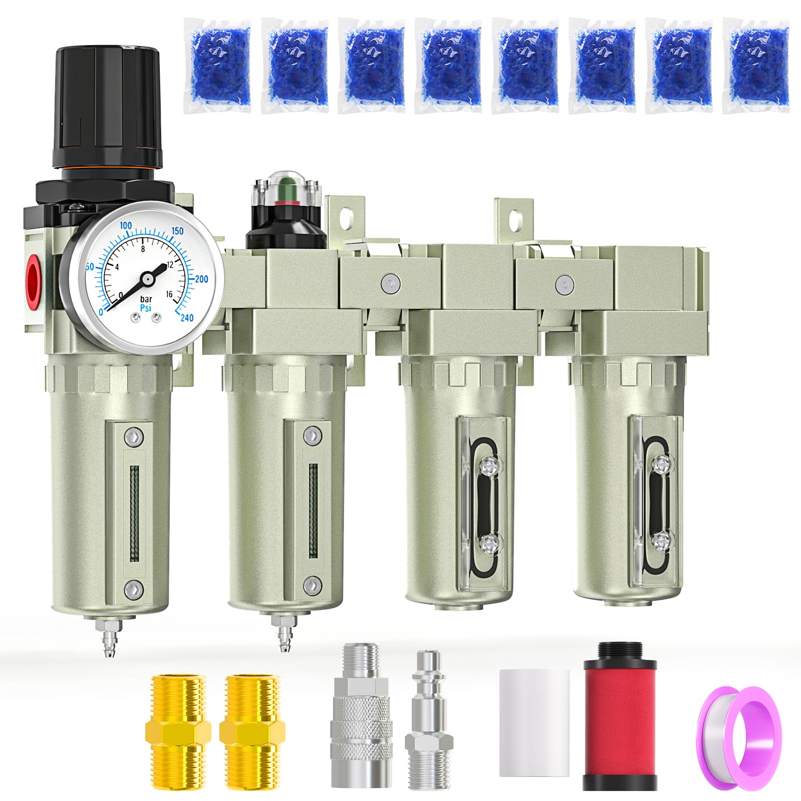 Meanlin Heavy Duty Industrial Grade 3/4'' Npt 4 Stage Air Drying System,Coalescing Filter,Particulate Filter,Double Desiccant Dr