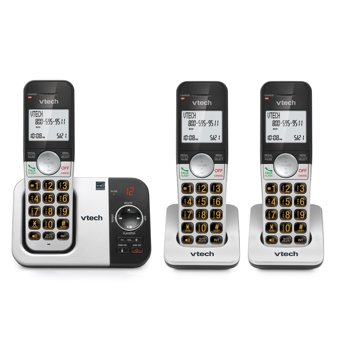 Vtech 3 Handset Cordless Phone With Answering Machine, With Large Display And Big Buttons Caller Id, Full Duplex Speakerphone, L