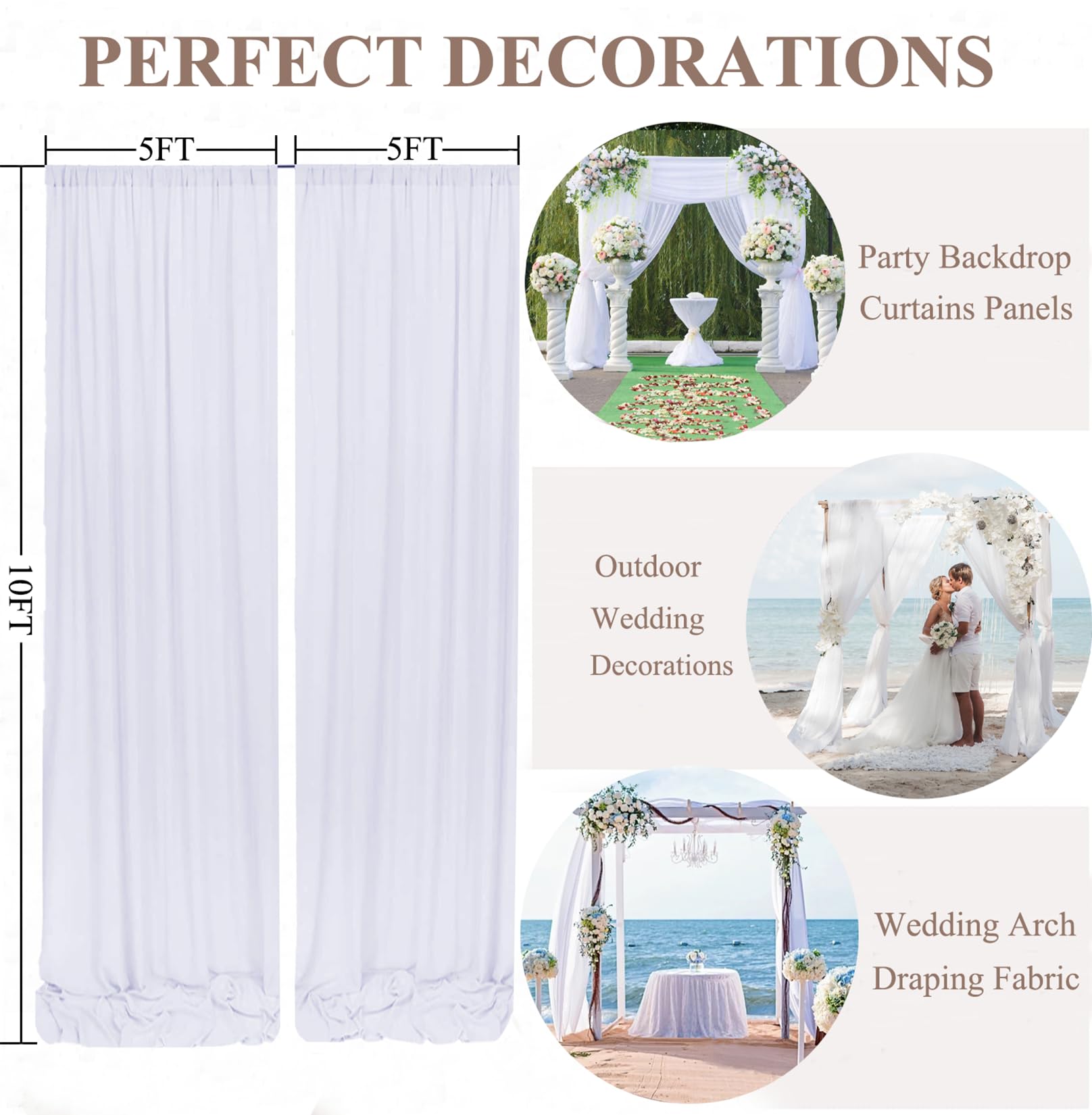 Fuhsy White Chiffon Curtains 2 Panels Sheer Backdrop Curtains 10X10 Ft Chiffon Backdrop Drapes Wedding Backdrop Curtain Semi She