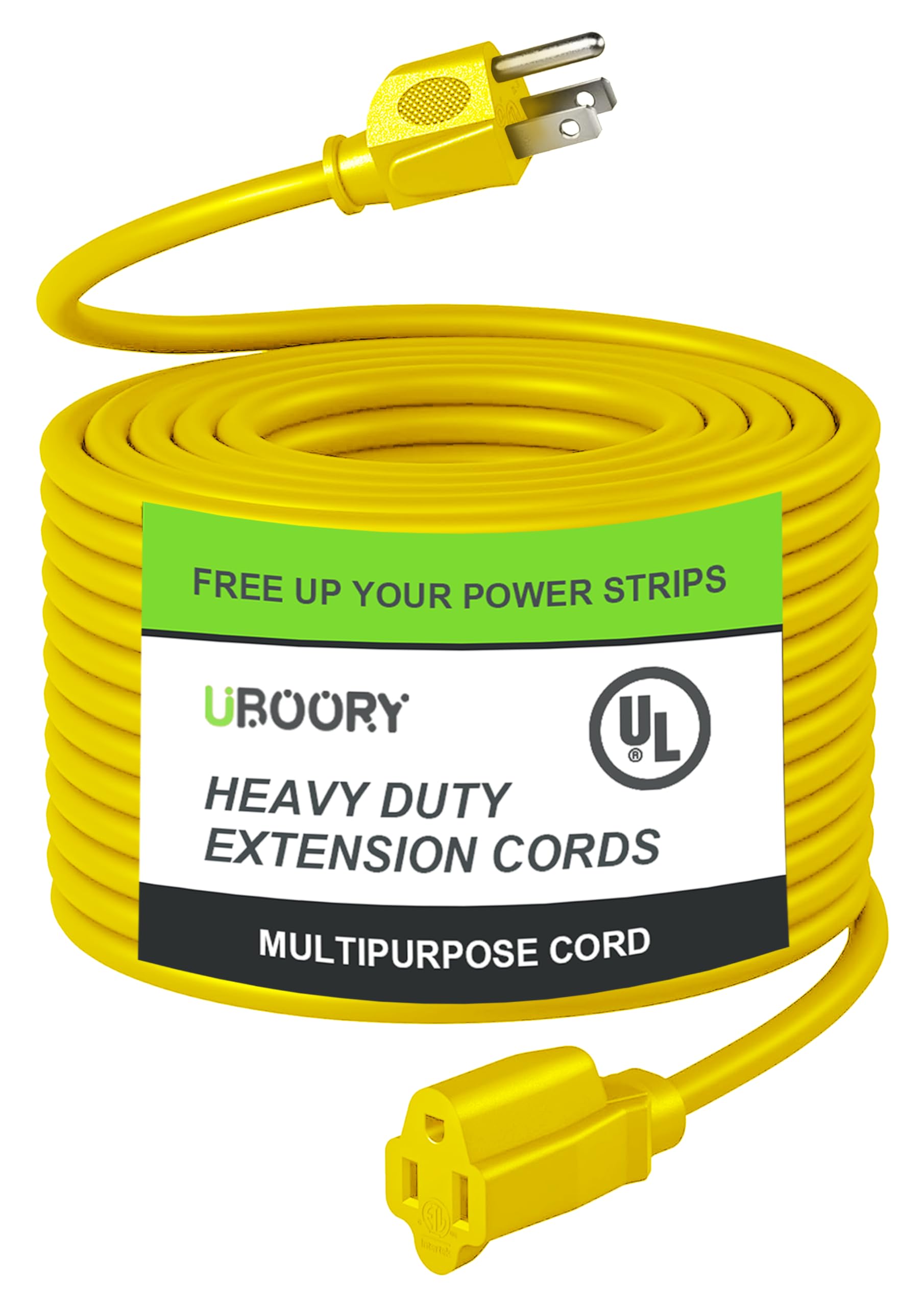 Outdoor Extension Cord Waterproof 100 Ft, Yellow 14/3 Sjtw Heavy Duty, Flexible 100% Copper 3 Prong Extension Cord For Lawn, Gar