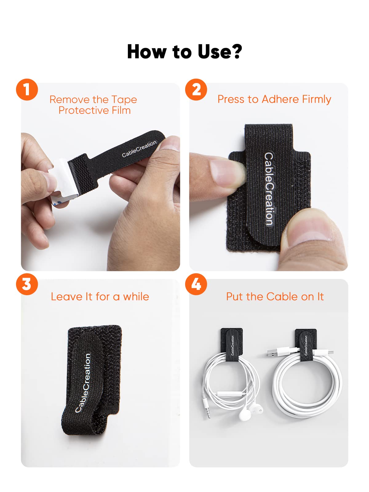 Cablecreation Cable Ties, Strong Back Glue Self Adhesive Cable Straps, Cable Management Straps Hook Loop Cord Organizer Wire Tie