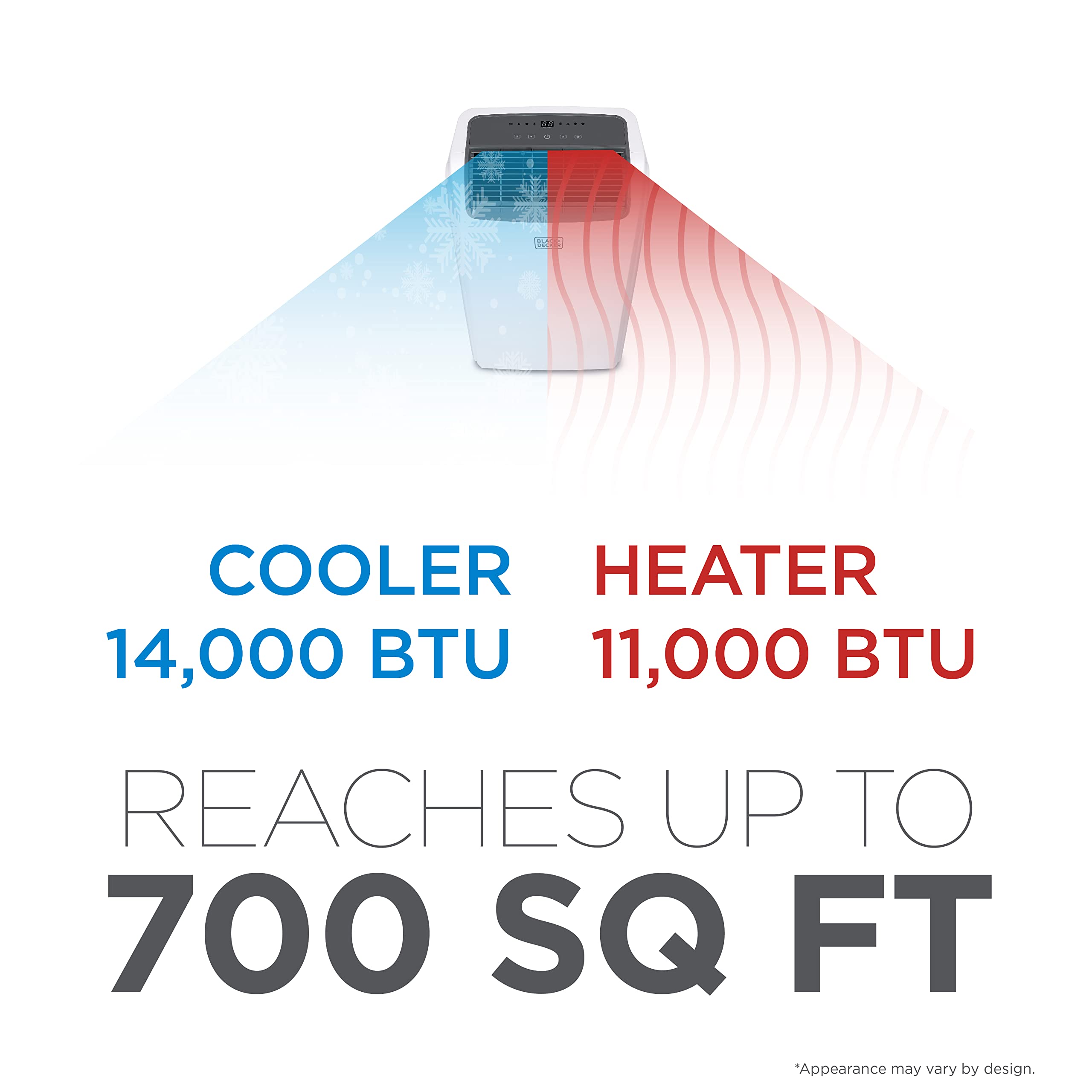 Black+Decker Air Conditioner, 14,000 Btu Air Conditioner Portable For Room And Heater Up To 700 Sq. Ft. With Remote Control, Whi